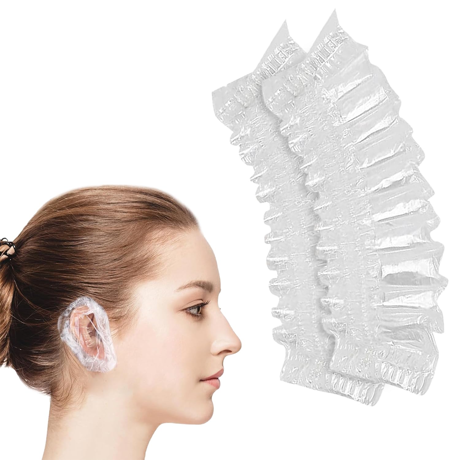 200 Piece Pack Disposable Waterproof Ear Covers, Transparent Ear Protectors for Hair Dye, Shower, Bathing, Ear Protecter with Freely Elastic Closing