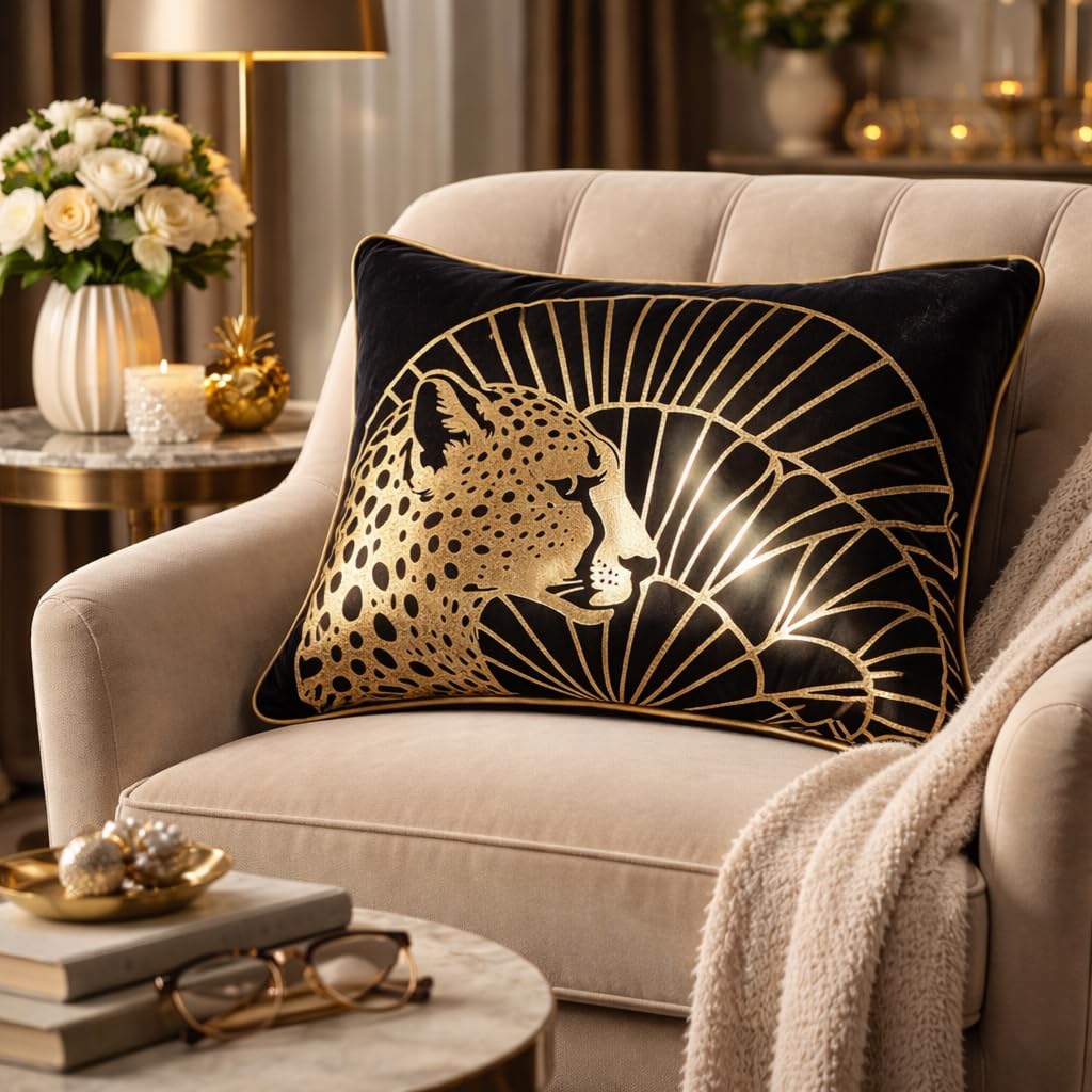 Designer Luxury Cushion Cover for Sofa – 12x18 Inch | Gold Cheetah Print on Soft Black Velvet | Premium Throw Pillow Covers | Elegant Sofa Cushion Cover for Living Room & Bedroom-picture-14