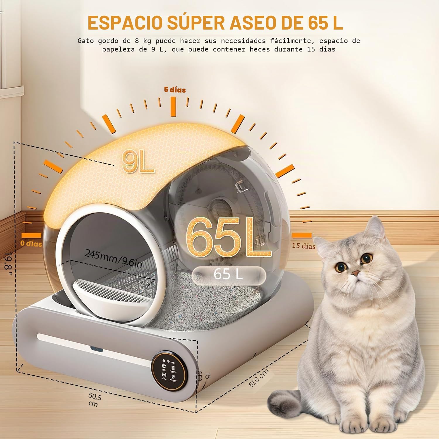 Arenero Gatos Autolimpiable, XXL, Desodorizante | Controlado por Aplicación, Cagadero Autolimpiable Grande, adecuado para Varios Gatos