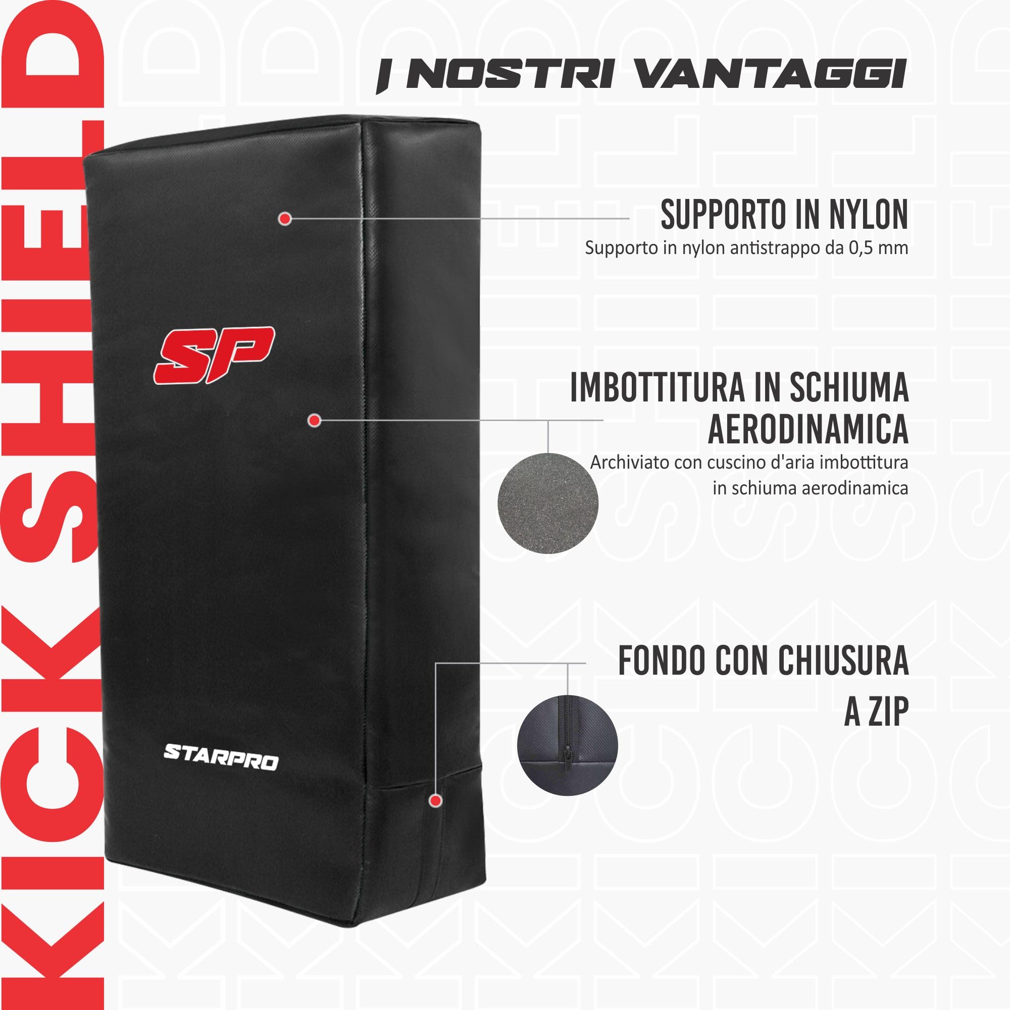 Starpro Scudo da Boxe in Triplo Vinile High-Tech. Scudo Colpitore per Allenamento e Combattimento MMA, Muay Thai, Karate, Arti Marziali e Kickboxing - Nero, Rosso e Nere o Blu e Nero - Varie Misure