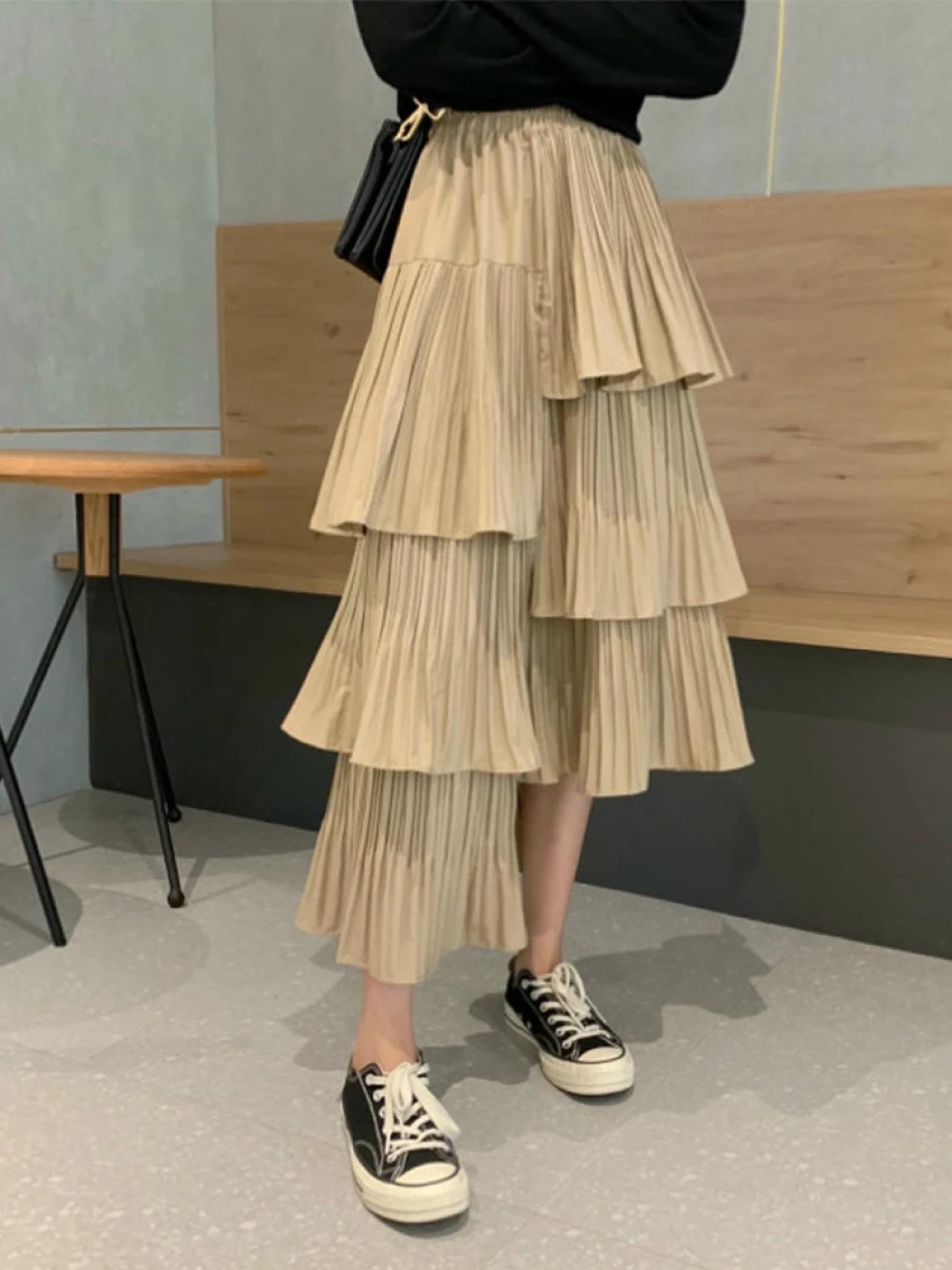 Faldas De Tubo Mujer De Las Mujeres Asimétricas con Gradas En Capas Falda Moda Alta Cintura Irregular Dobladillo Plisado Una Línea De Faldas Largas