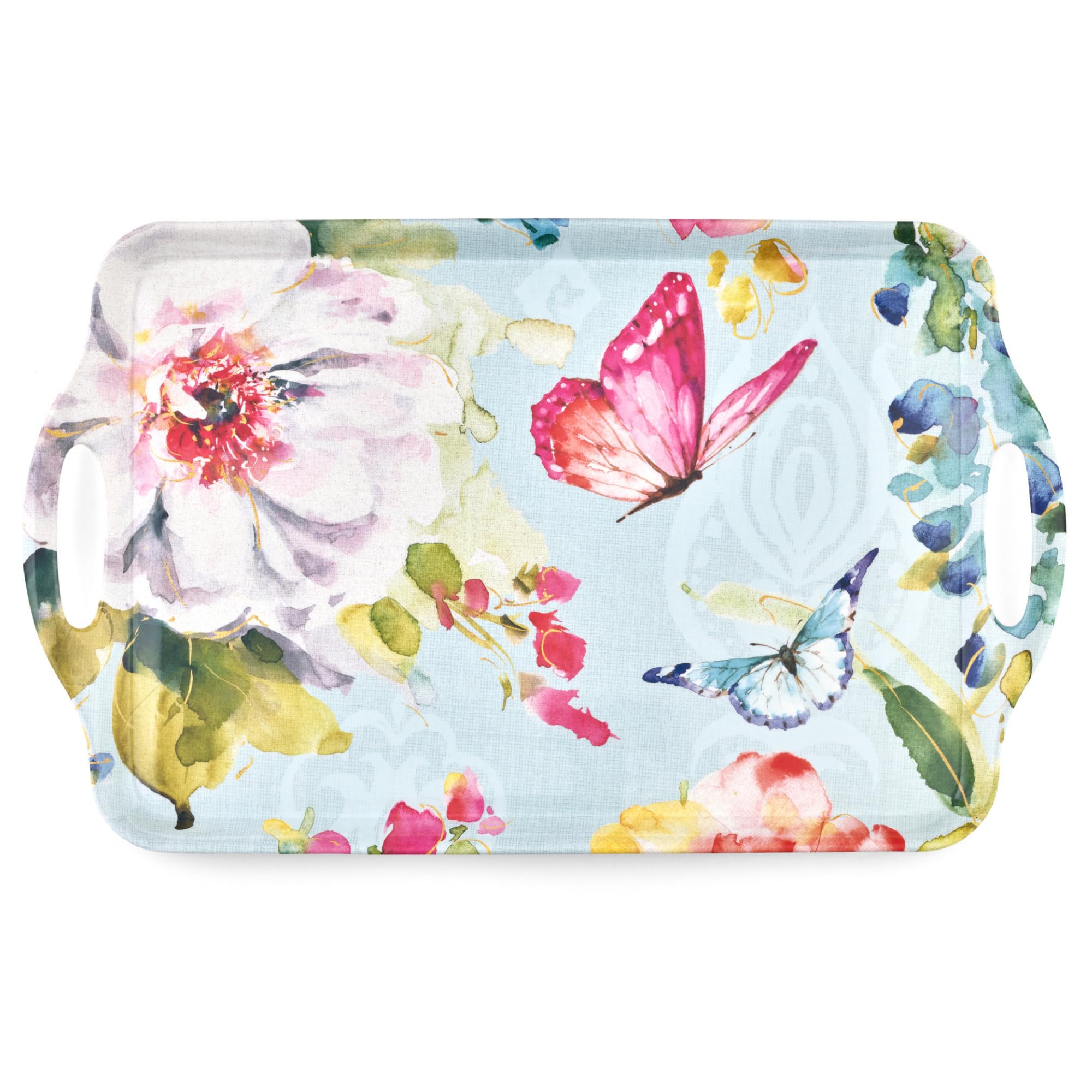 Pimpernel Colorful Breeze Large Handled Tray - Rectangular Melamine Serving Tray with Bright Floral Abstract Design & Side Handles - Dishwasher Safe Platter for Snacks Drinks or Tabletop Decor