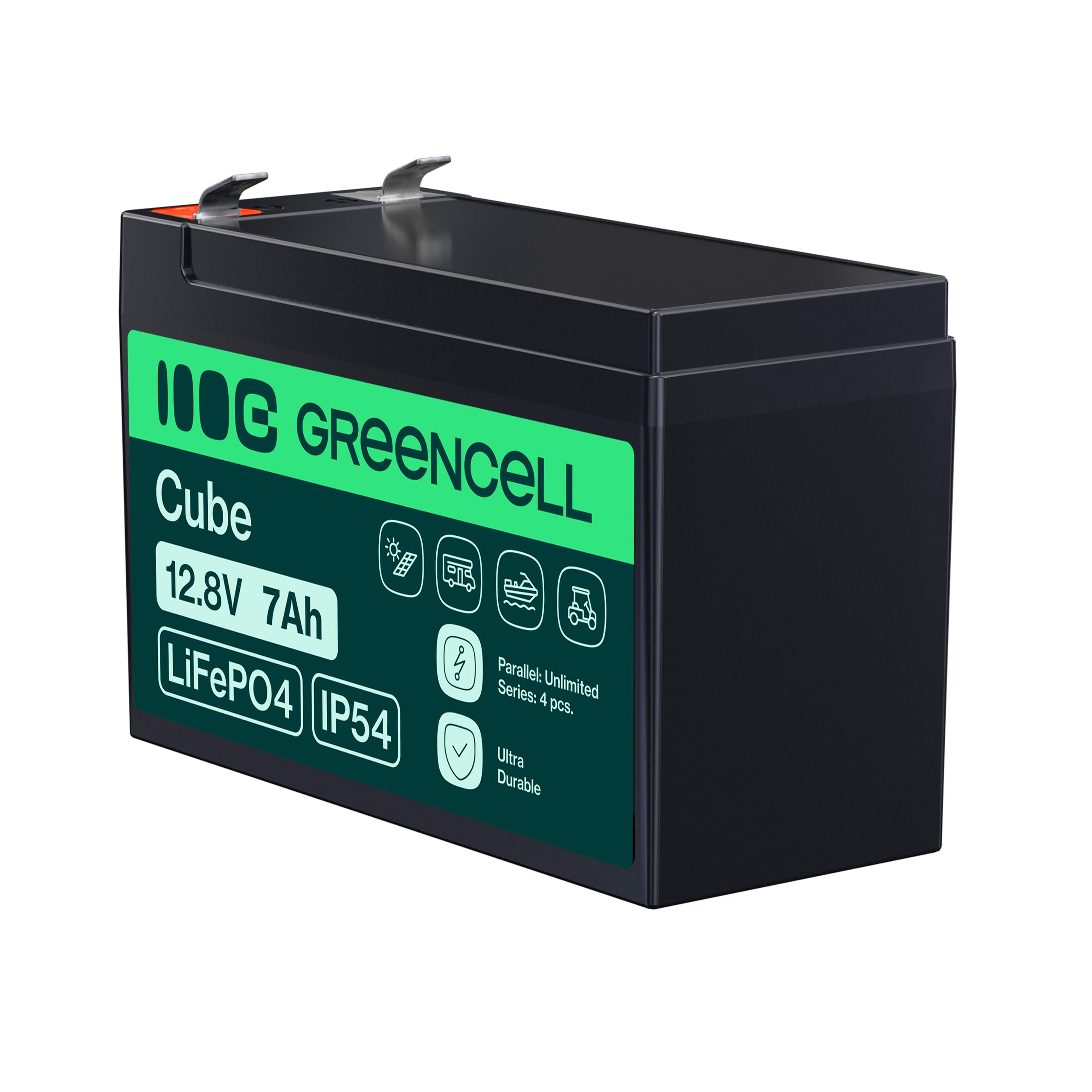 Green Cell Cube Batteria LiFePO4 12,8V 7Ah con BMS per Camper e Barca