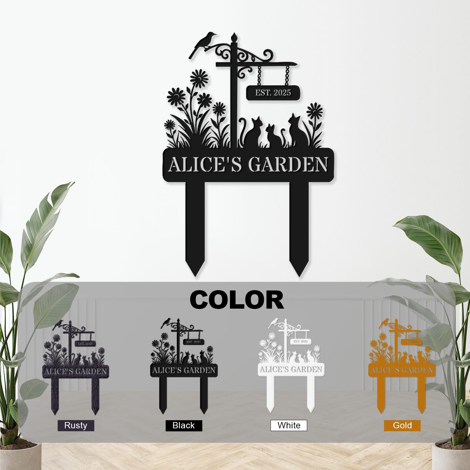 Targa da Giardino Personalizzata in Metallo con Testo Targa Decorativa da Esterno con Paletto Adatta per Decorare Cortili, Prati,Terrazze (Style 2)