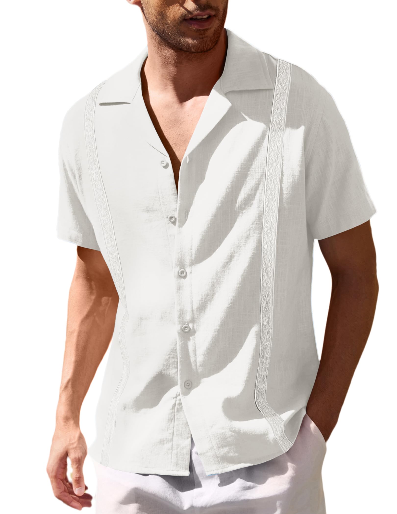 COOFANDY Men's Cuban Guayabera Shirt Short Sleeve Button Down Shirts Casual Summer Beach Linen Shirts