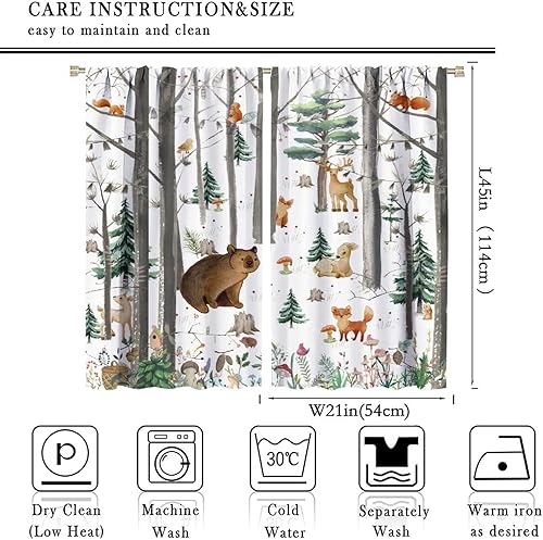 Miniatura 2 de YCness Cortinas con estampado de acuarela para guardería, dormitorio, sala de estar, juego de 2 paneles rústicos de animales salvajes, 42 x 45