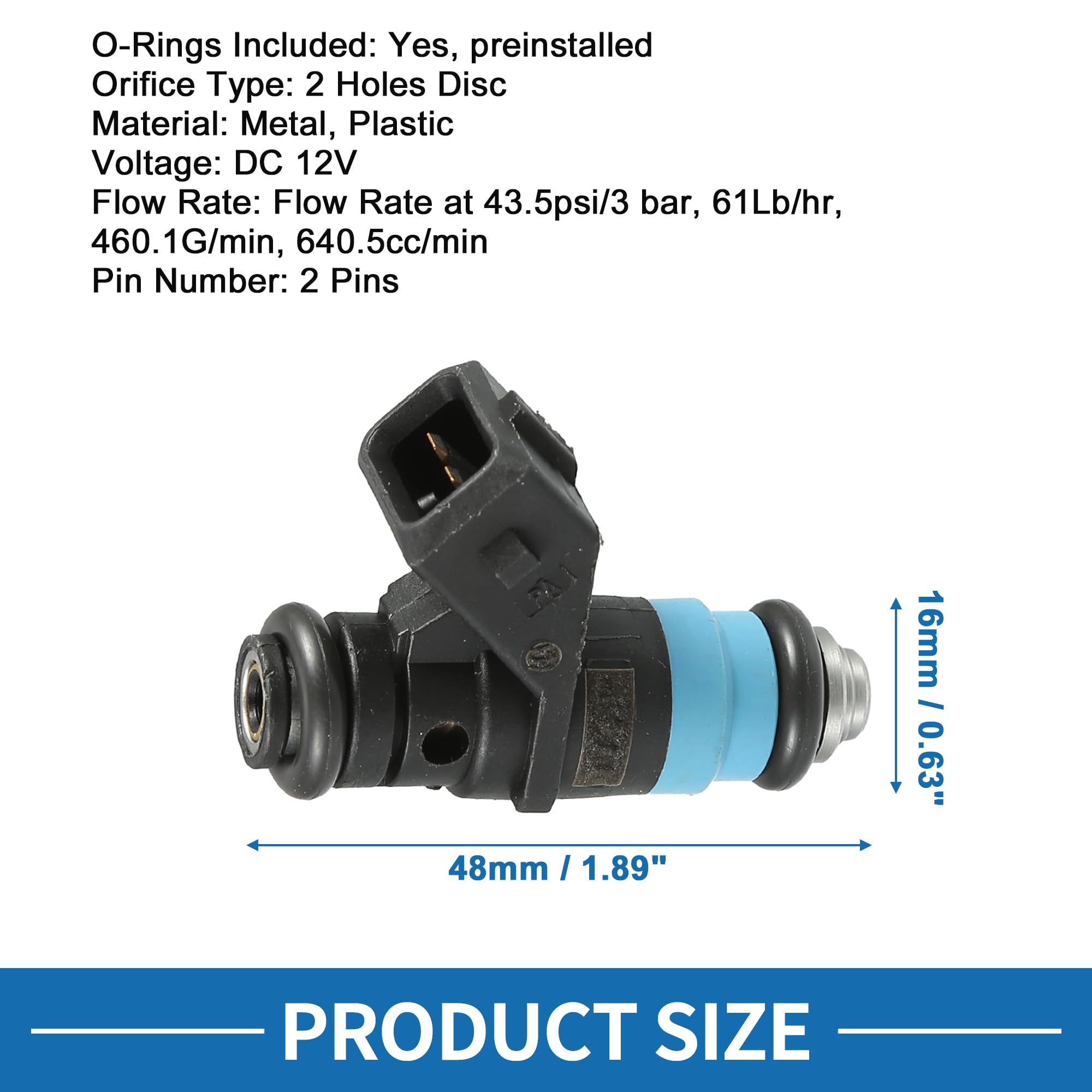 A ABSOPRO Inyector De Combustible 8200139674 Para Renault Clio 4 Pces | Negro, Metal Plástico, 48X16Mm, Dc 12V, 640.5Cc/Min, 2 Pines, Juntas Tóricas, Para Renault Megane, Scenic, Modus 1.4L