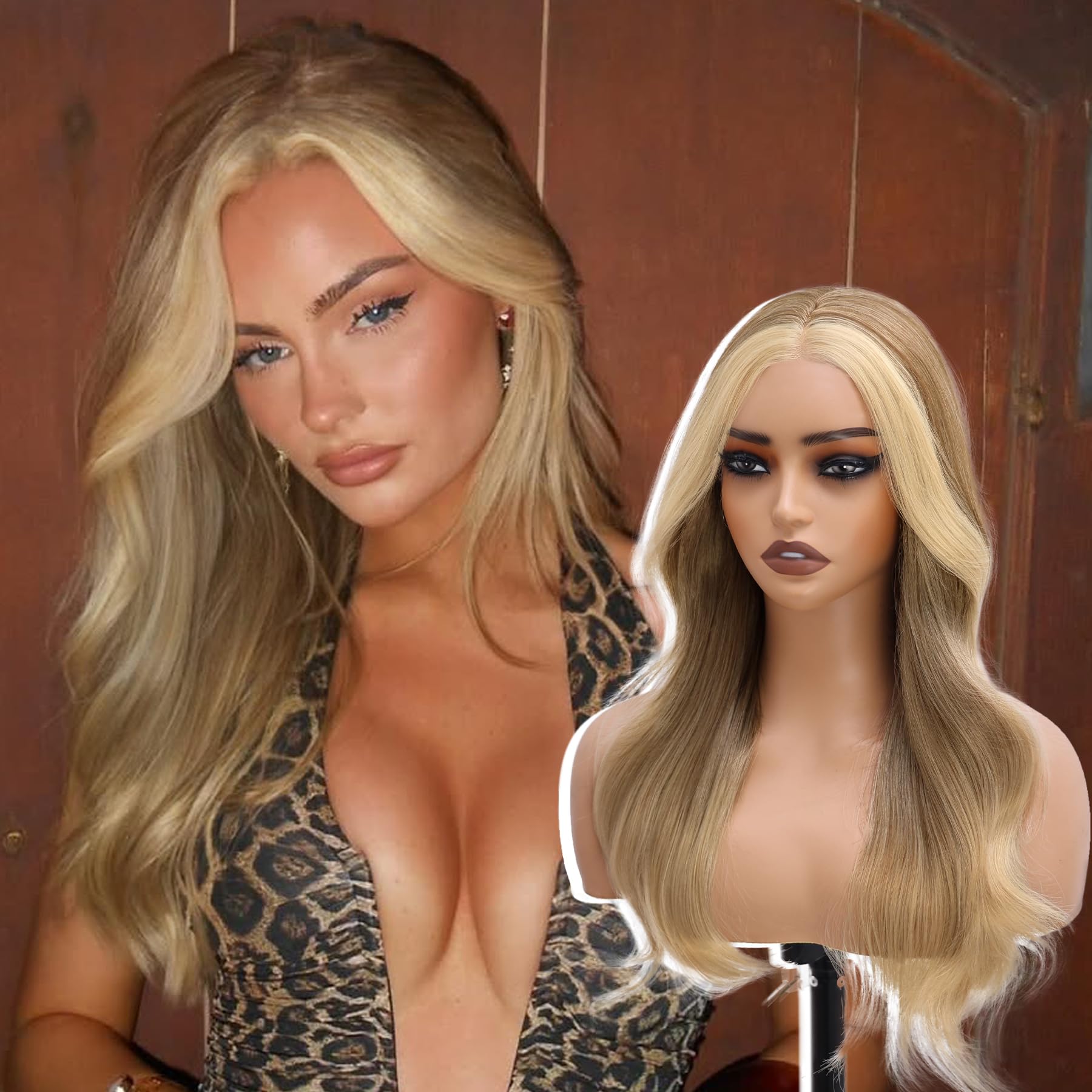 WECAN Ombre Brown 13x4 Synthetic Lace Front Wig, 22 Inch Natural Hairline 22 Inch Ombre Blonde
