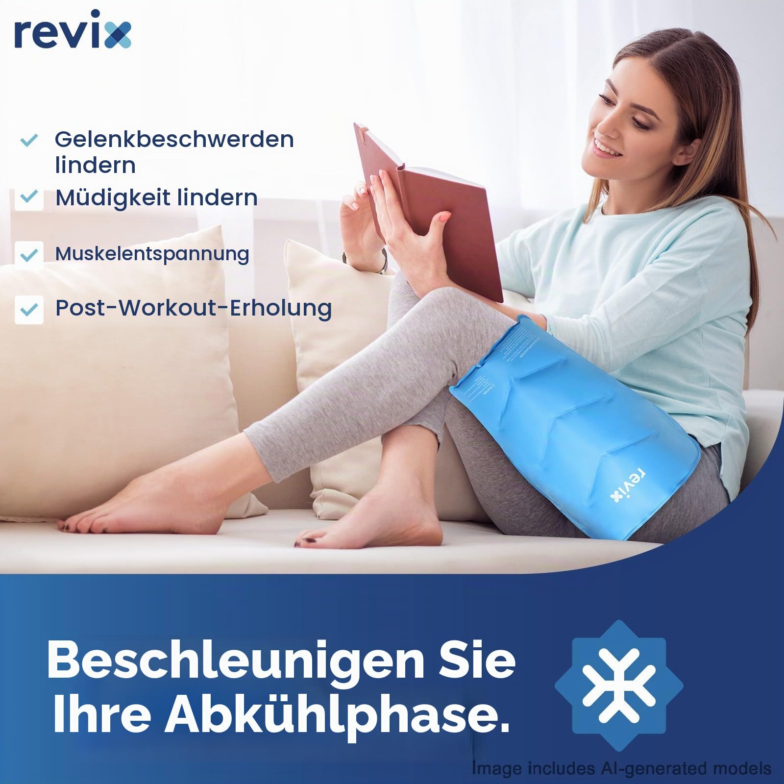 REVIX Hüfte Gel Kühlpad, Wiederverwendbare Eispackung für ür Hüftgelenkersatz-Operationen, plüschgefütterter Kältekompressen für Schmerzlinderung, Entzündungen und Schwellungen im Hüftbeuger Blau