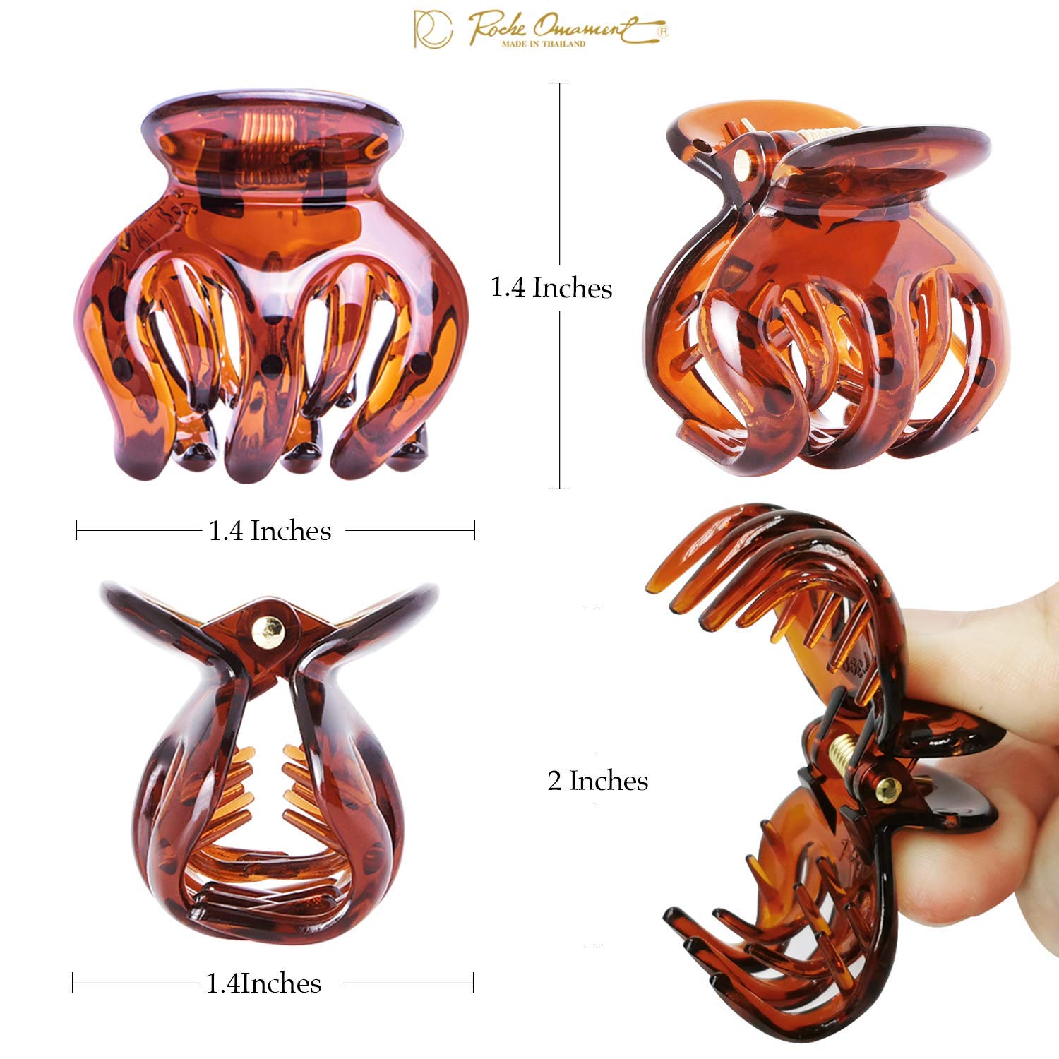 RC ROCHE ORNAMENT 12 Pcs Womens Octopus Claws Jaw Pumpkin Hair Clips Interlocking Teeth Strong Hold No Slip Grip Quality Clutcher Clamp Classic Beauty Fashion Accessory, Small Brown - Image 5