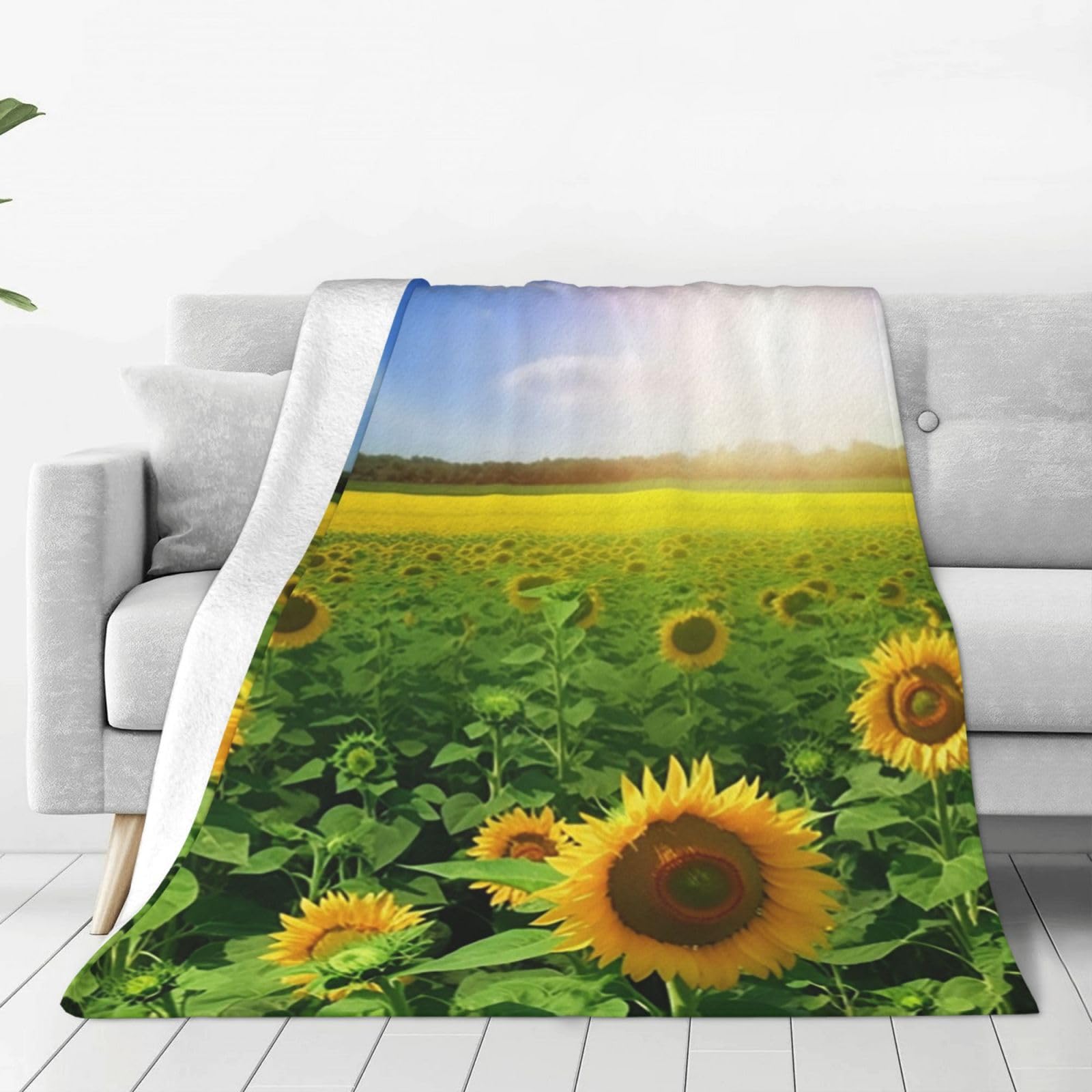 Couverture micro polaire légère toutes saisons motif tournesol
