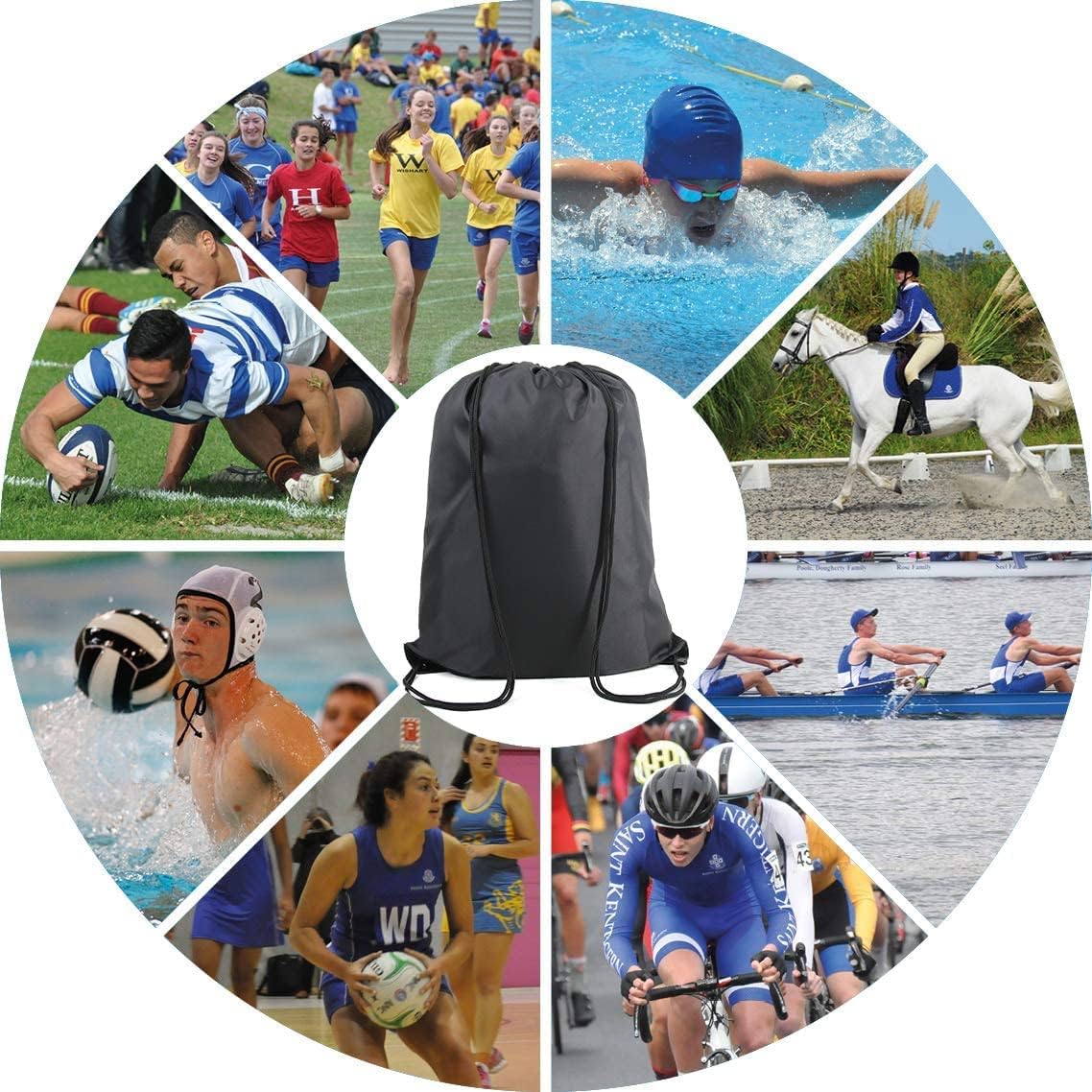 BeeGreen 22.4"L x 18.1"W Black Drawstring Backpack Bags Bulk X-Large Sports Cinch Sack Gym String Bags Machine Washable: Clothing, Shoes & Jewelry