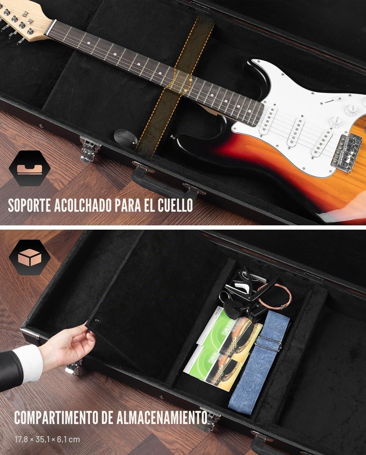 CAHAYA Funda rígida para Guitarra eléctrica, portátil, Cuadrada, para Guitarras eléctricas estándar, Color Negro