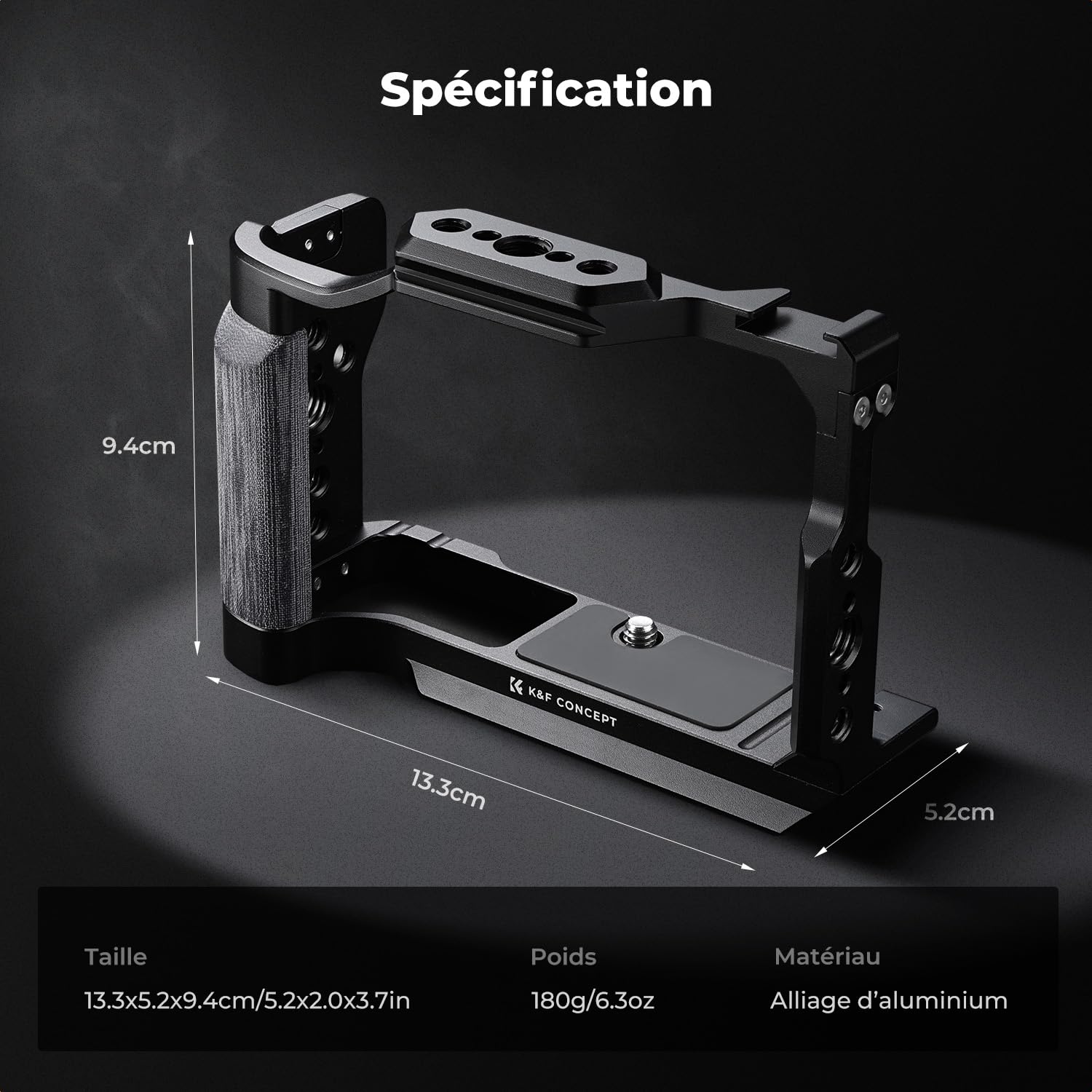 K&F CONCEPT Cage Compatible Canon R50V Aluminium Léger 180g Cold Shoe 1/4" 3/8" Arca