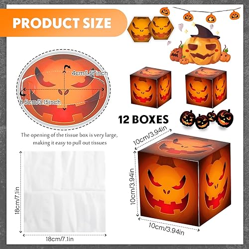Miniatura 3 de Yeaqee Paquete de 12 pañuelos faciales de Halloween con 80 hojas de pañuelos de viaje de 2 capas por caja, cajas de pañuelos faciales cuadrados de