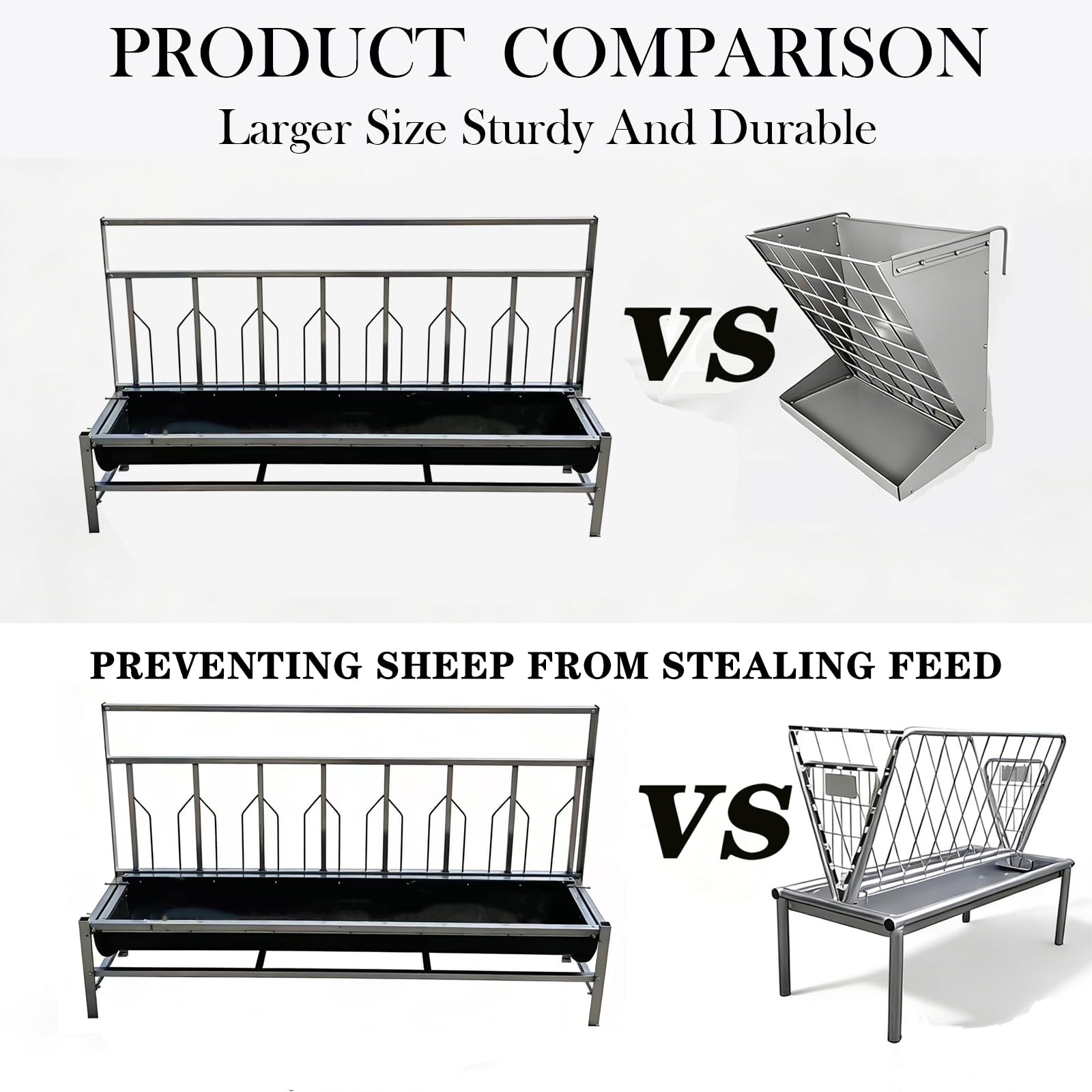 150cm 200cm Mangiatoia per Fieno di Capra Mangiatoia per Foraggio E Granaglie con Barra Anti-Sottrazione, Design Robusto con Vassoio di Alimentazione, per Pecore, E Bestiame,Argento,150cm