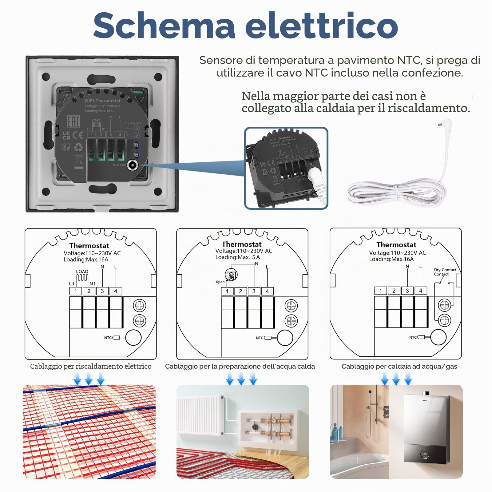 CNBINGO Termostato intelligente da incasso con sonda, termostato digitale per acqua, riscaldamento a pavimento e caldaia, compatibile con Alexa e Google Assistant, controllo vocale, nero con cornice