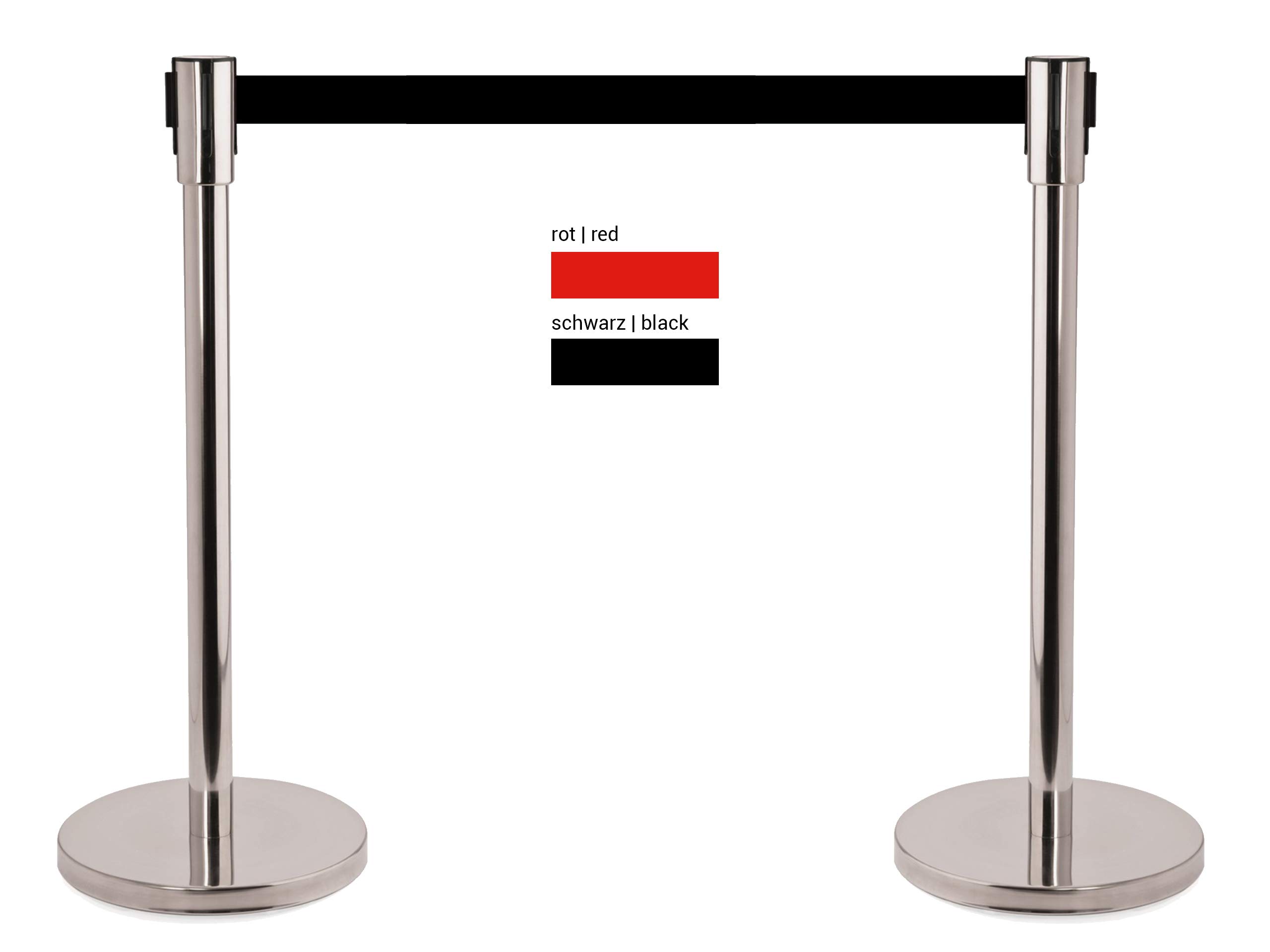 heyChef - 2er-Set | Absperrpfosten Edelstahl, Gurtband 200cm schwarz, VIP Bänder, Abgrenzungs-Ständer oder Personen-Leitsystem, Gurt Abstandshalter, Absperr-Pfosten