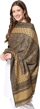 Zamour Womens Kullu Himachali Abstract Design Woolen Kashmiri Shawl Wrap 40 in x 80 in