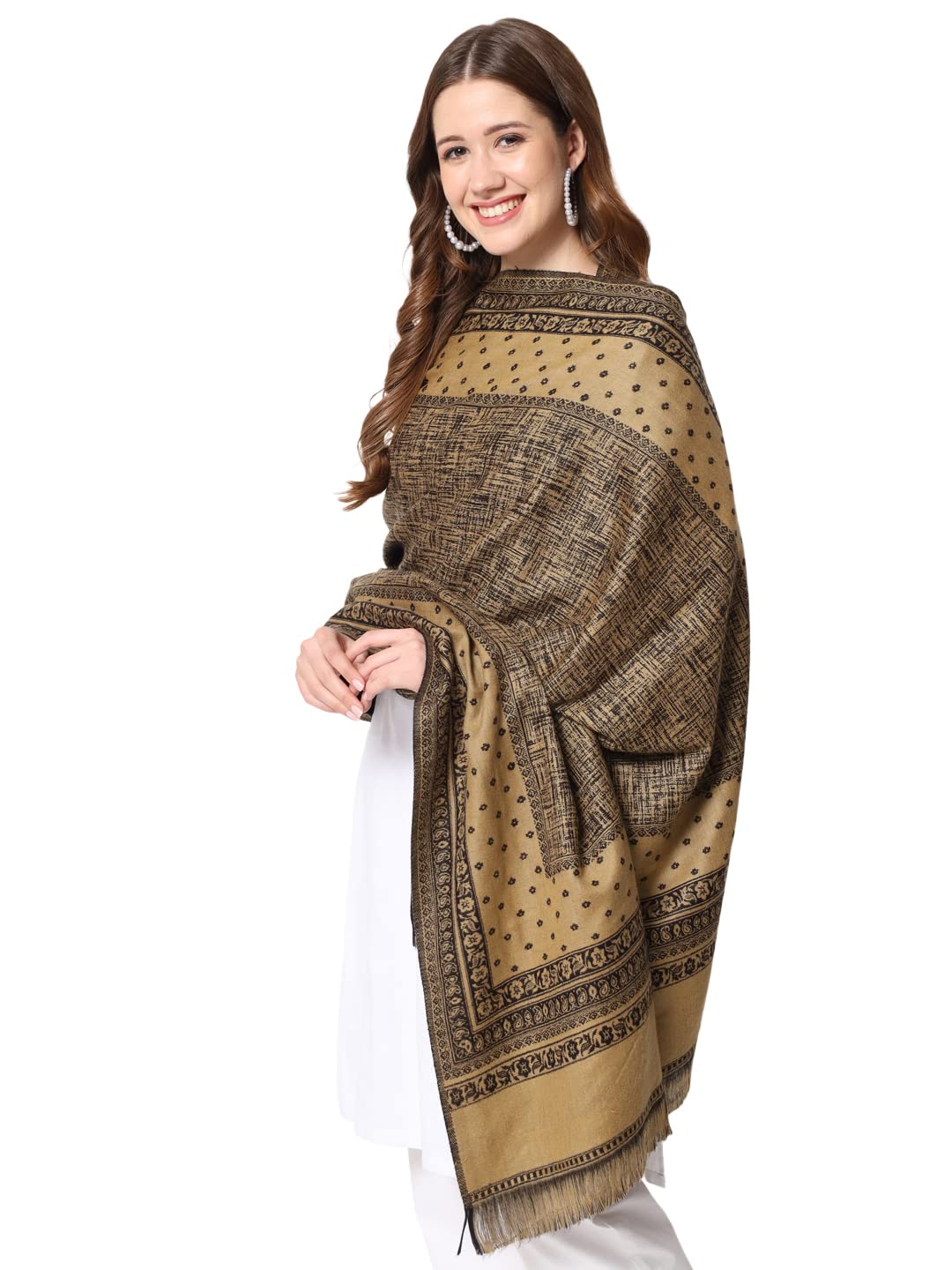 Women's Woolen Reversible Two Color Abstract Design Shawl Wrap 40 in x 80 in-image-1