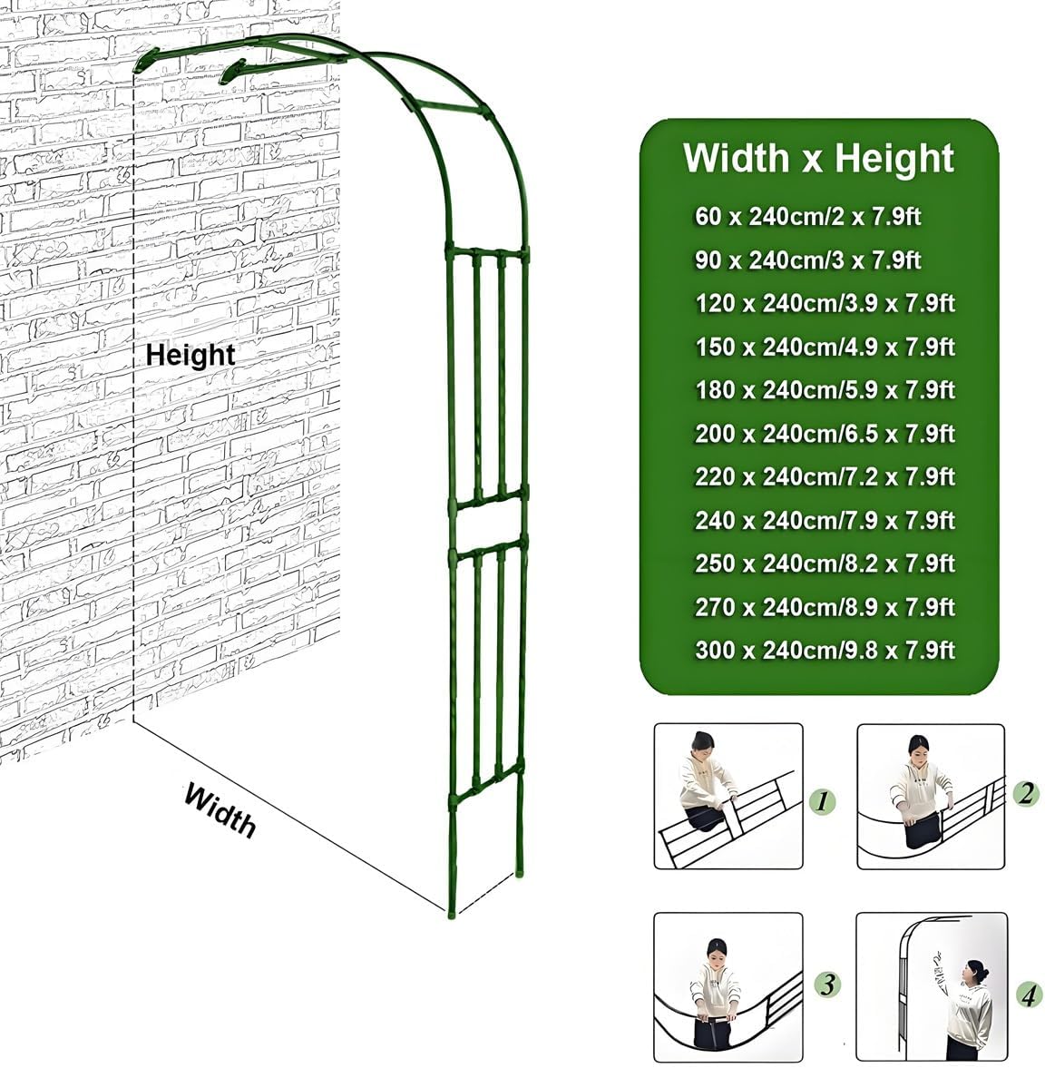 Sturdy Half Sided Garden Arch – Metal Trellis for Climbing Plants, Outdoor Wall Arbor, Perfect for Weddings, Home Yard, Lawn & Patio Decoration (White, 3.9ft W x 7.9ft H)