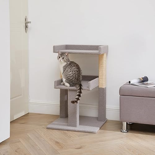 Naomi Home Lulu - Torre de árbol gris para gatos grandes de 2 niveles, condominio resistente y estable para gatos con postes rascadores de sisal,