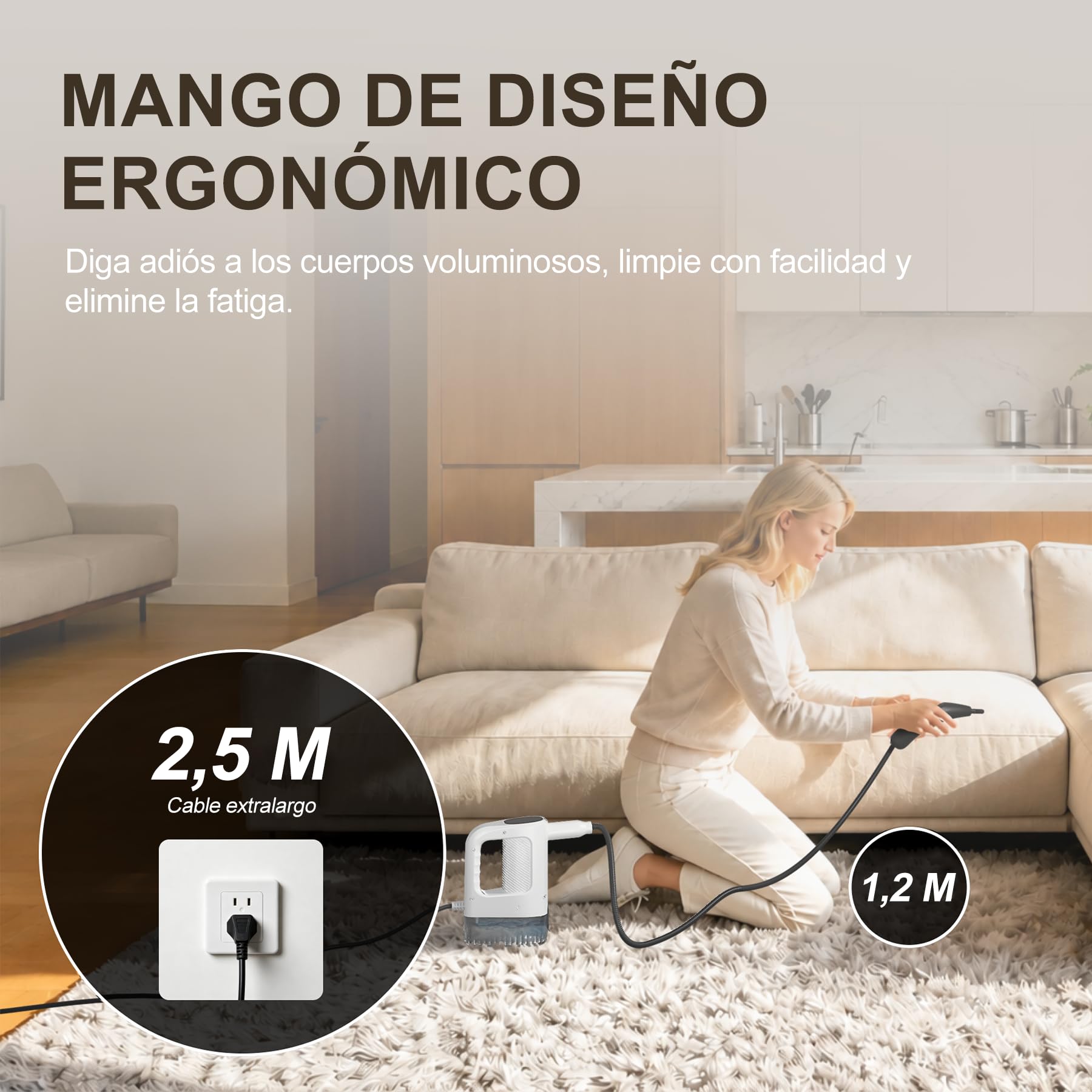 Limpiador a vapor portátil de 1200 W, Vaporeta de Mano con 10 Accesorios, sin Químicos, Calentamiento en 15s, Depósito de 400ml, Apto para Sofás, Cocinas, Alfombras y Juntas de Azulejos