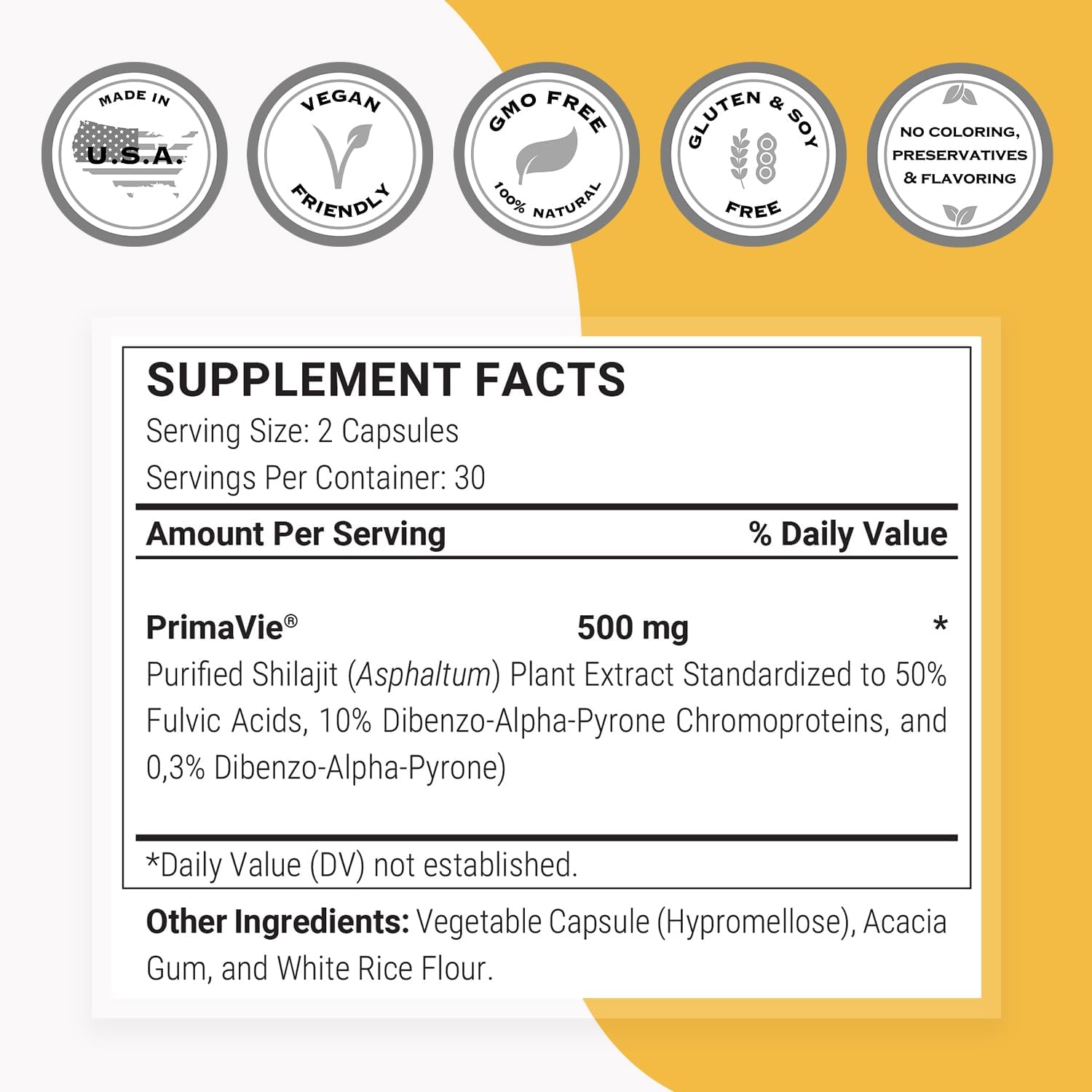 Supersmart - Super Shilajit 500mg per Day (High Potency) - PrimaVie Shilajit Supplement - Himalayan, Purified & Organic Shilajit | Non-GMO & Gluten Free - 60 Vegetarian Capsules