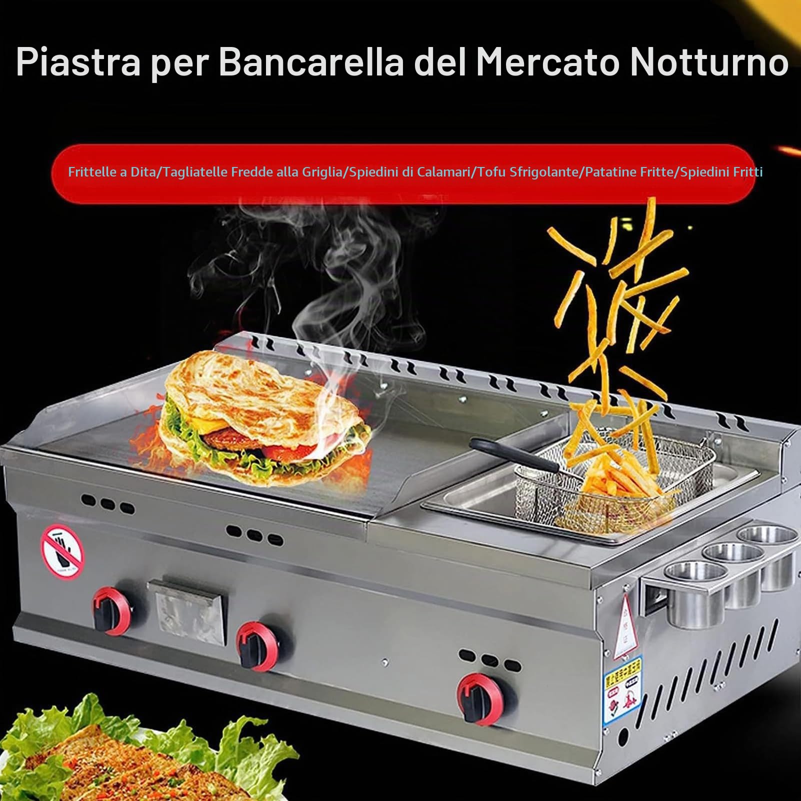 Piastra a Gas Commerciale - Padella per teppanyaki da banco in Acciaio Inox con Temperatura Regolabile - Griglia a Gas GPL per Catering all'aperto e Cucina