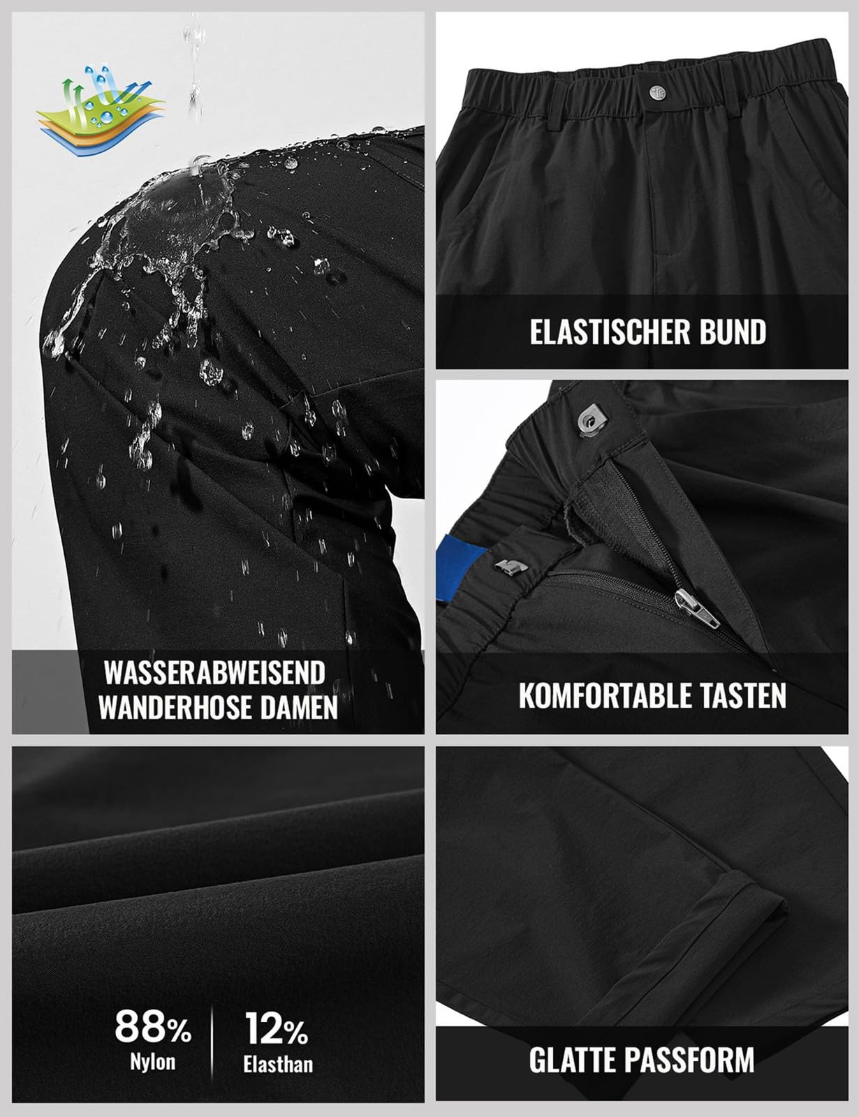 Rdruko Wanderhose Damen Trekkinghose Outdoorhose Leichte Funktionshose Schnelltrocknend Wasserdicht UV-Schutz Cargohose Atmungsaktiv Jogginghose