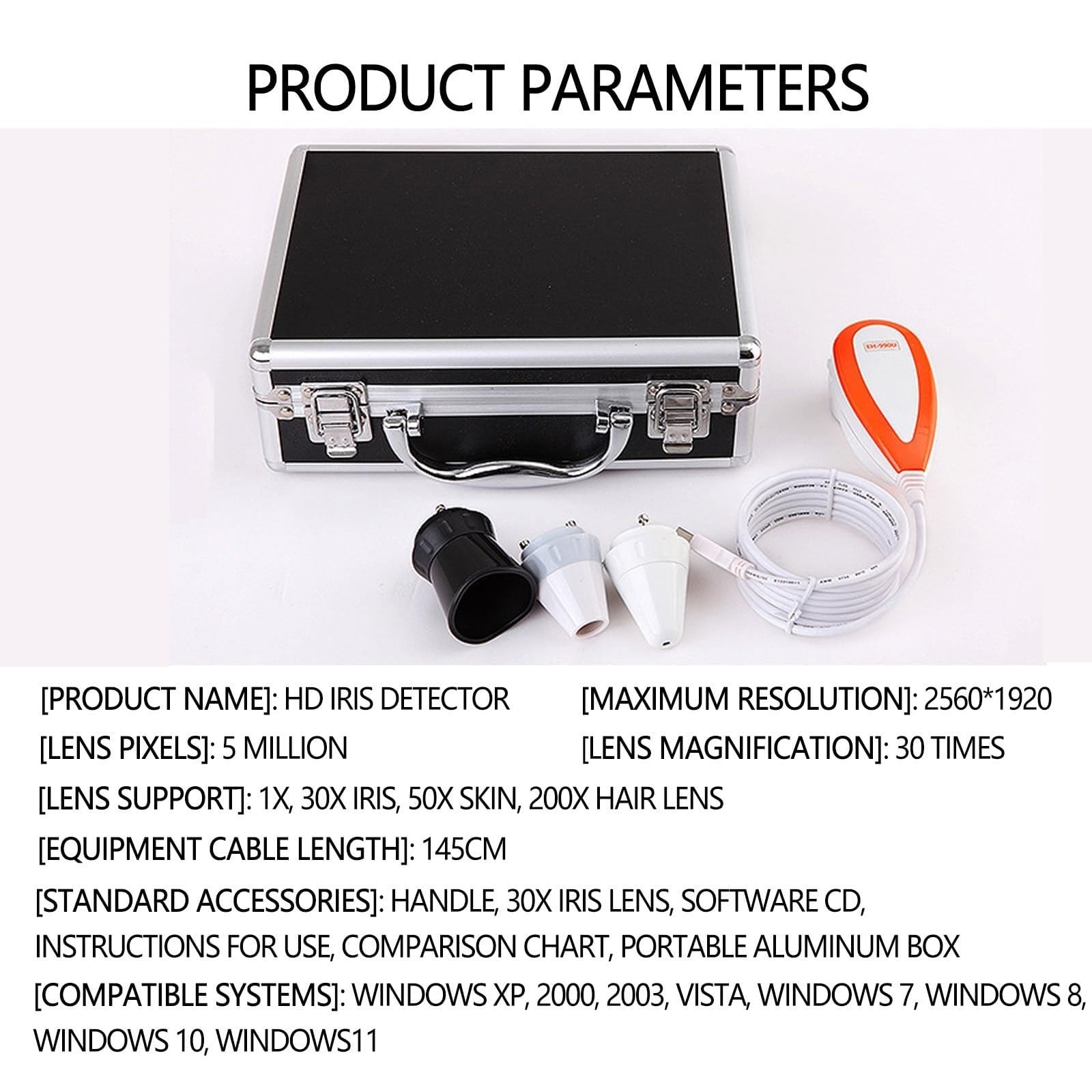 Telecamera iridologia USB 5.0 con obiettivo 30x e software di analisi dell'iride per diagnosi oculare e