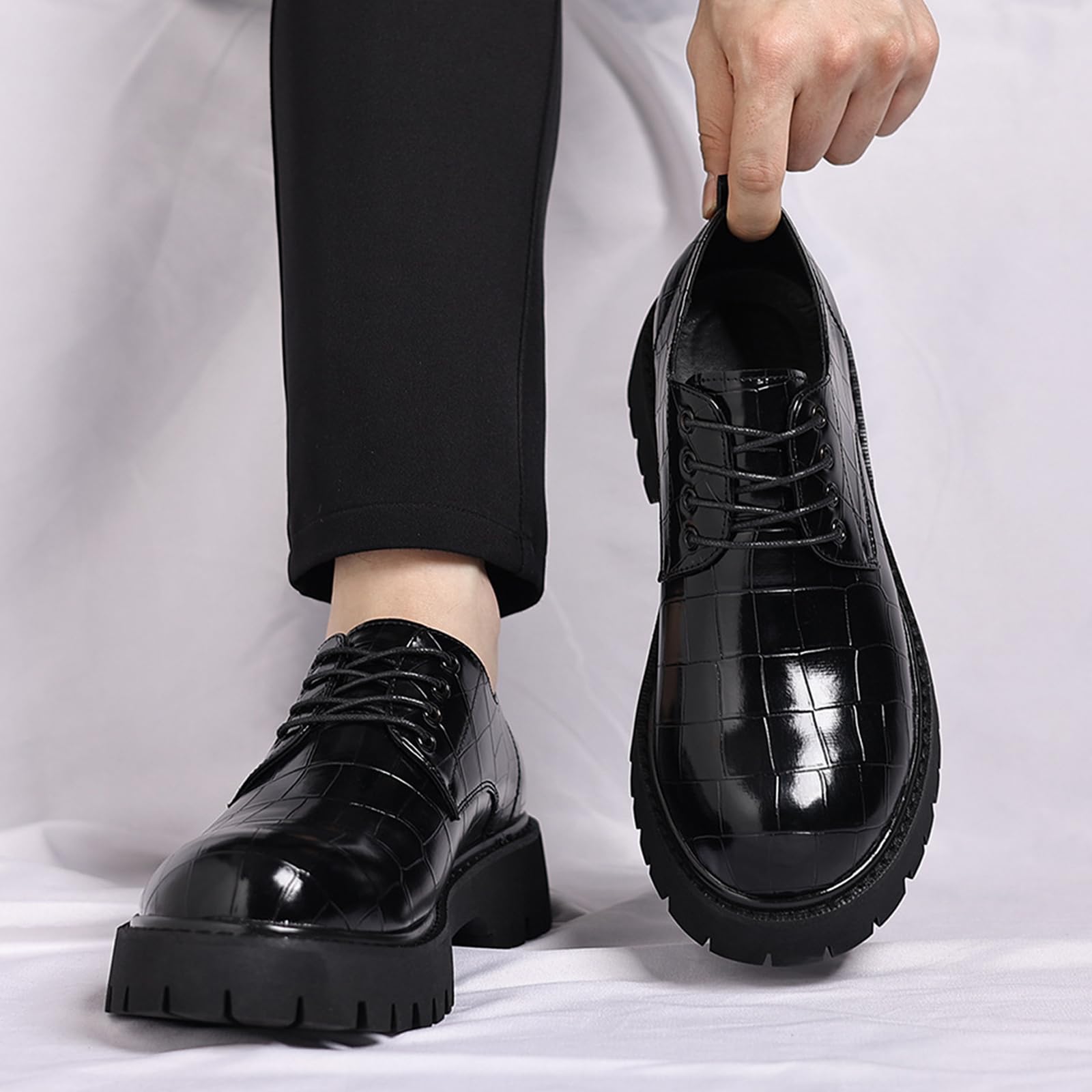 Scarpe Eleganti da Uomo con Lacci | comode, Antiscivolo, in Pelle , Punta Arrotondata, Plateau, Oxford, Festa, Formali