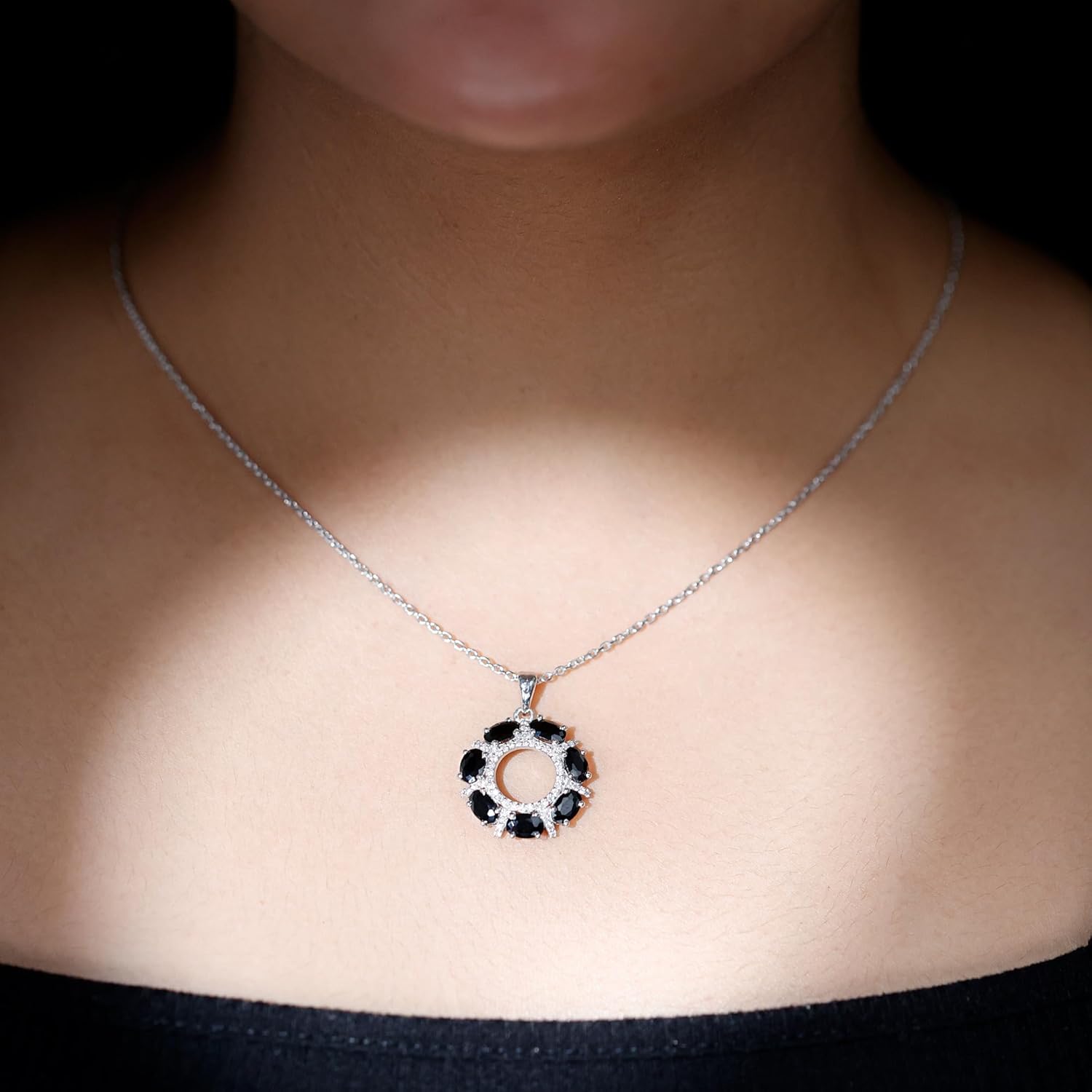 Natural Black Spinel Necklace With Silver Chain, Aaa Quality, Certified Spinel Eternity Necklace - Unique Gift For Women