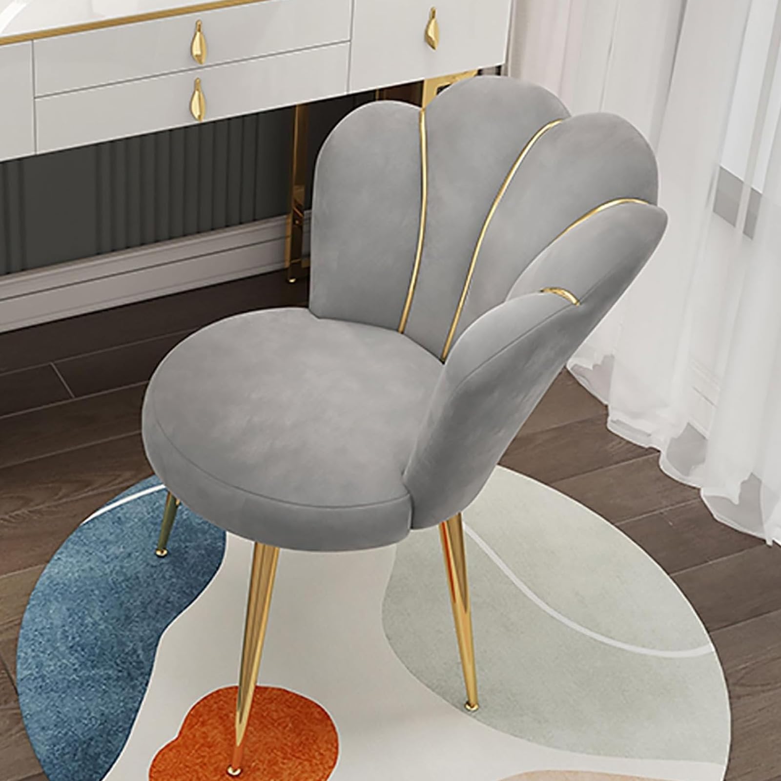Taburete de tocador moderno y sillón de ocio para salón con patas de metal