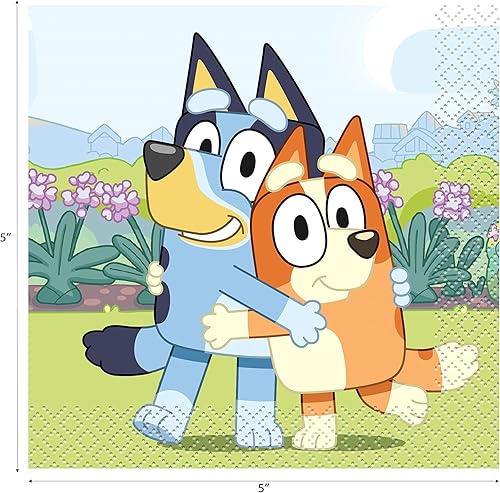 Vista 13 de Suministros de fiesta de cumpleaños Bluey Decoraciones Bluey Platos Bluey Servilletas Bluey Vajilla Bluey – Sirve 16