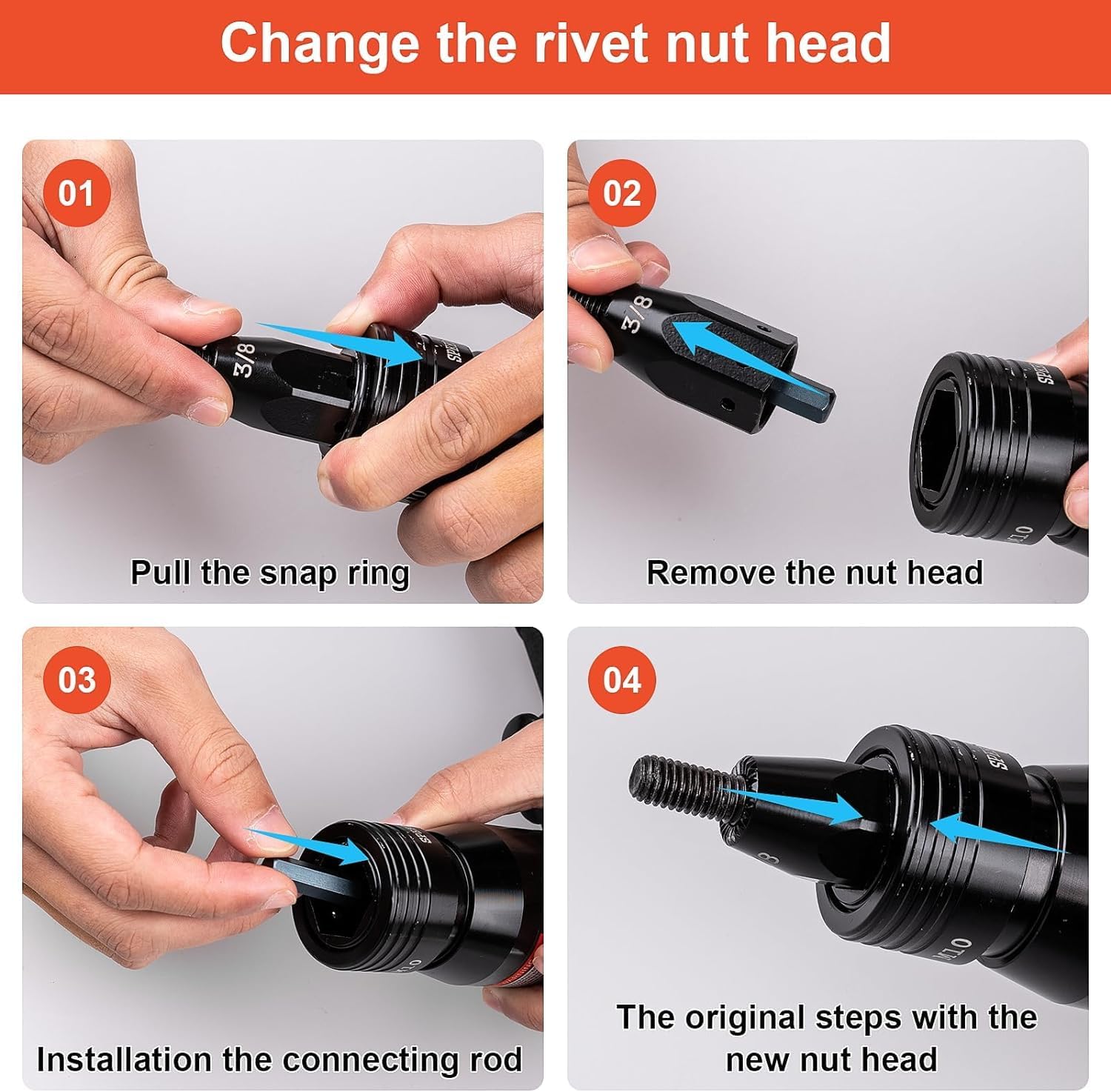 Pneumatic Rivet Nut Gun Tool, 3/8 inch 1/2 inch Heavy Duty Adjustable Speed Air Rivet Gun with Mandrels Riveting Gun Kit Riveter Set Pull Rivnut Gun