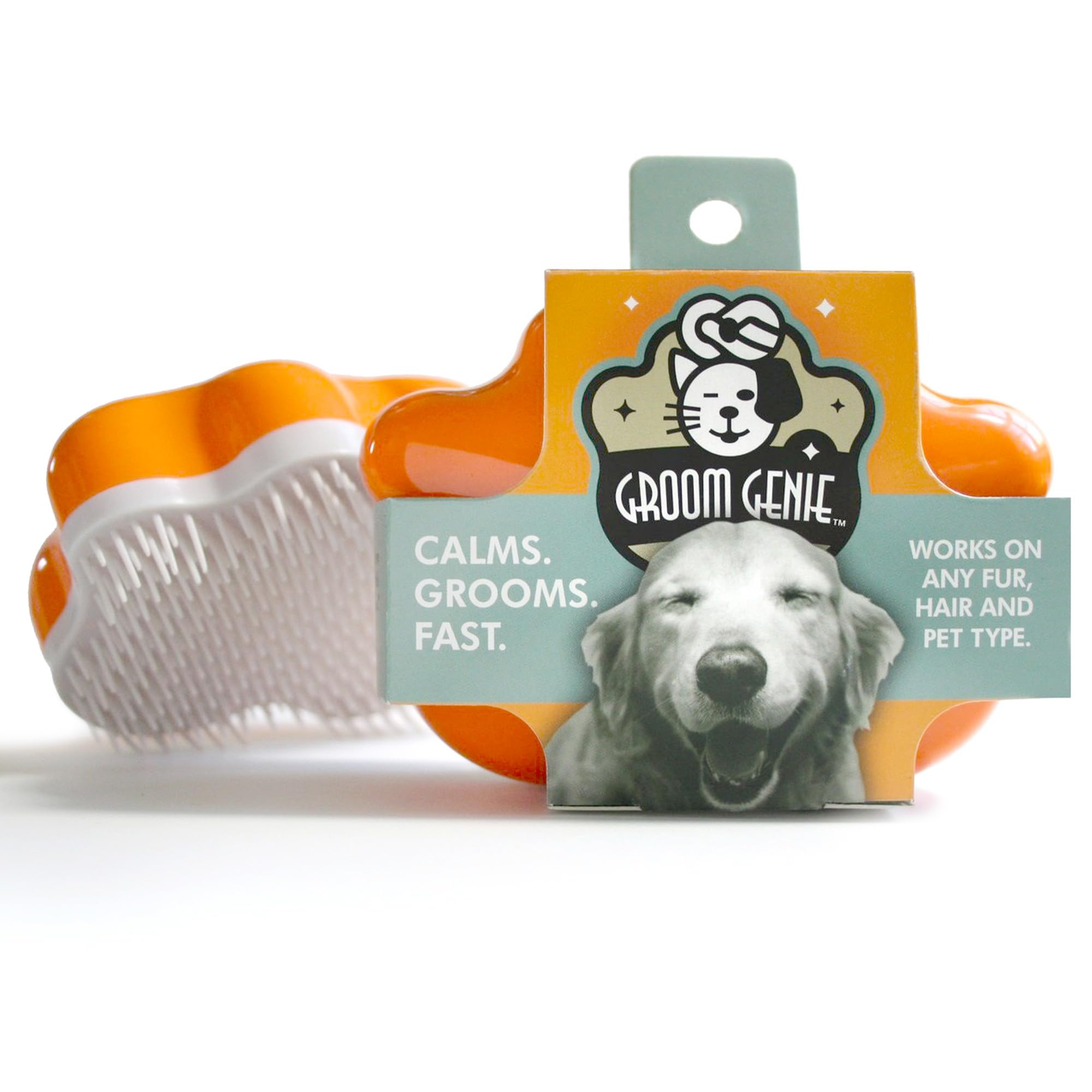 Groom Genie Large 5" Dog Pet Hair Massaging Brush Grooming Tool for Cats Dogs Long or Short Hair Tangerine Orange