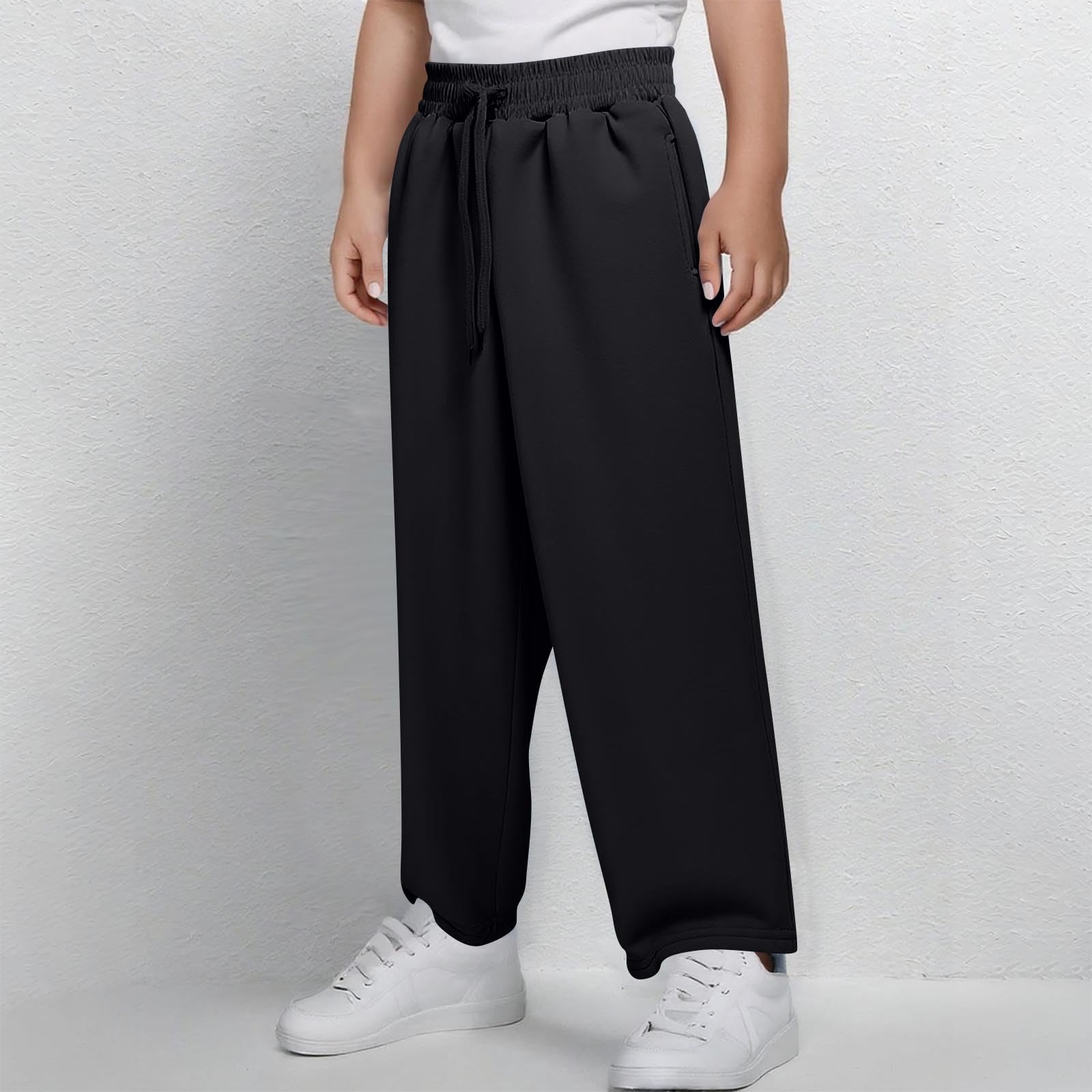 duxyoz Bas de jogging épais et chaud pour enfants - Doublure en polaire - Pantalon d'hiver thermique - Pantalon de survêtement droit à jambe large - Coupe ample - Uni - 5-15 ans