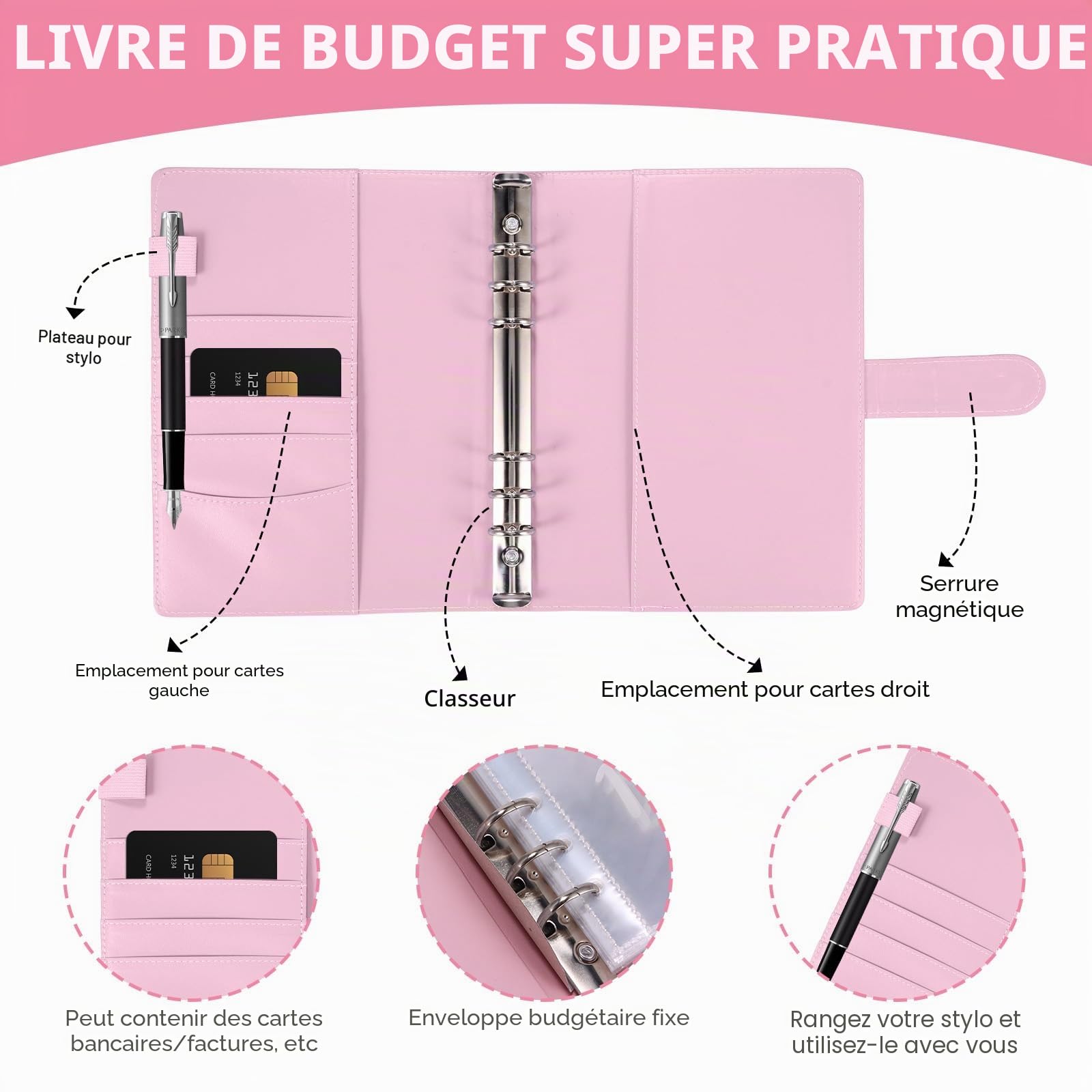 Planificateur de Budget 100 Enveloppes A5 Portefeuille Économie 5050 (Rose)