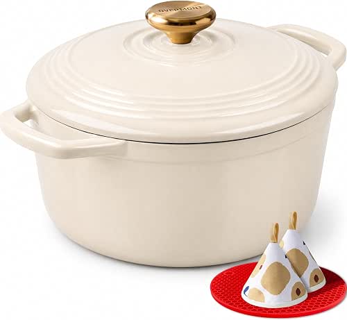 Overmont Bräter Emaille Gusseisen Topf - Schmortopf 26cm backofengeeignet -