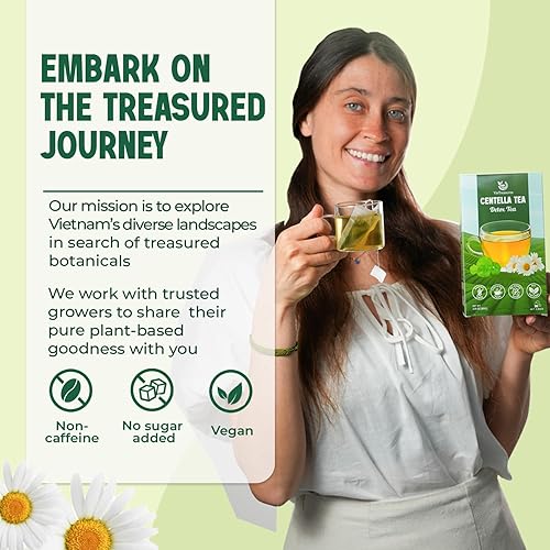Miniatura 7 de VieTreasures Té Centella, 40 bolsas de té, centella natural y manzanilla. Sin cafeína, sin azúcar, sin gluten, infusión de hierbas dulces suaves