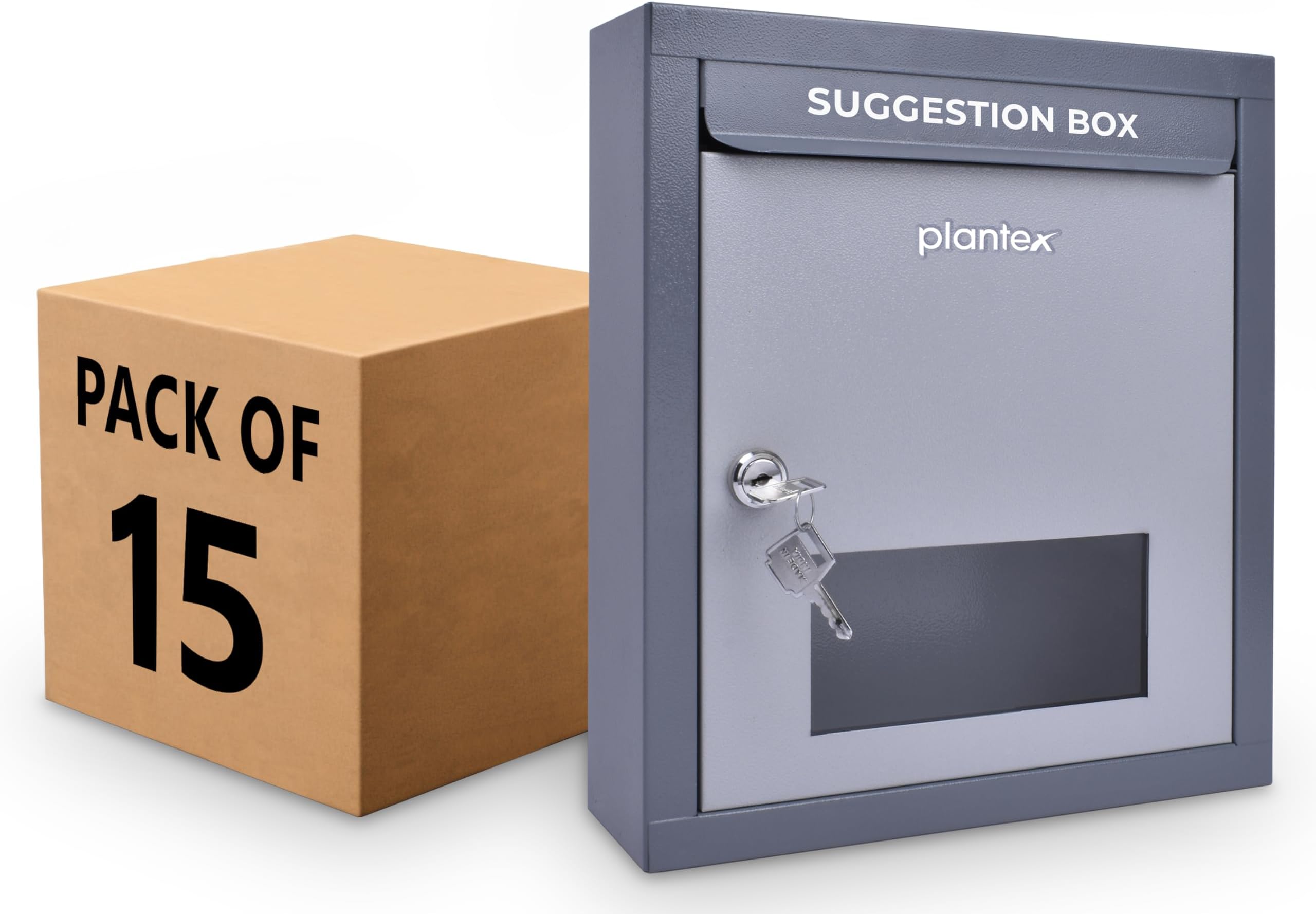 Plantex All in One Multipurpose use Letter Box for Home gate/Post Box/Suggestion Box/for Feed Back in Office/Complaint/Donation Box with Secure Lock - Pack of 15 - (Grey), Table Top or Wall Mount