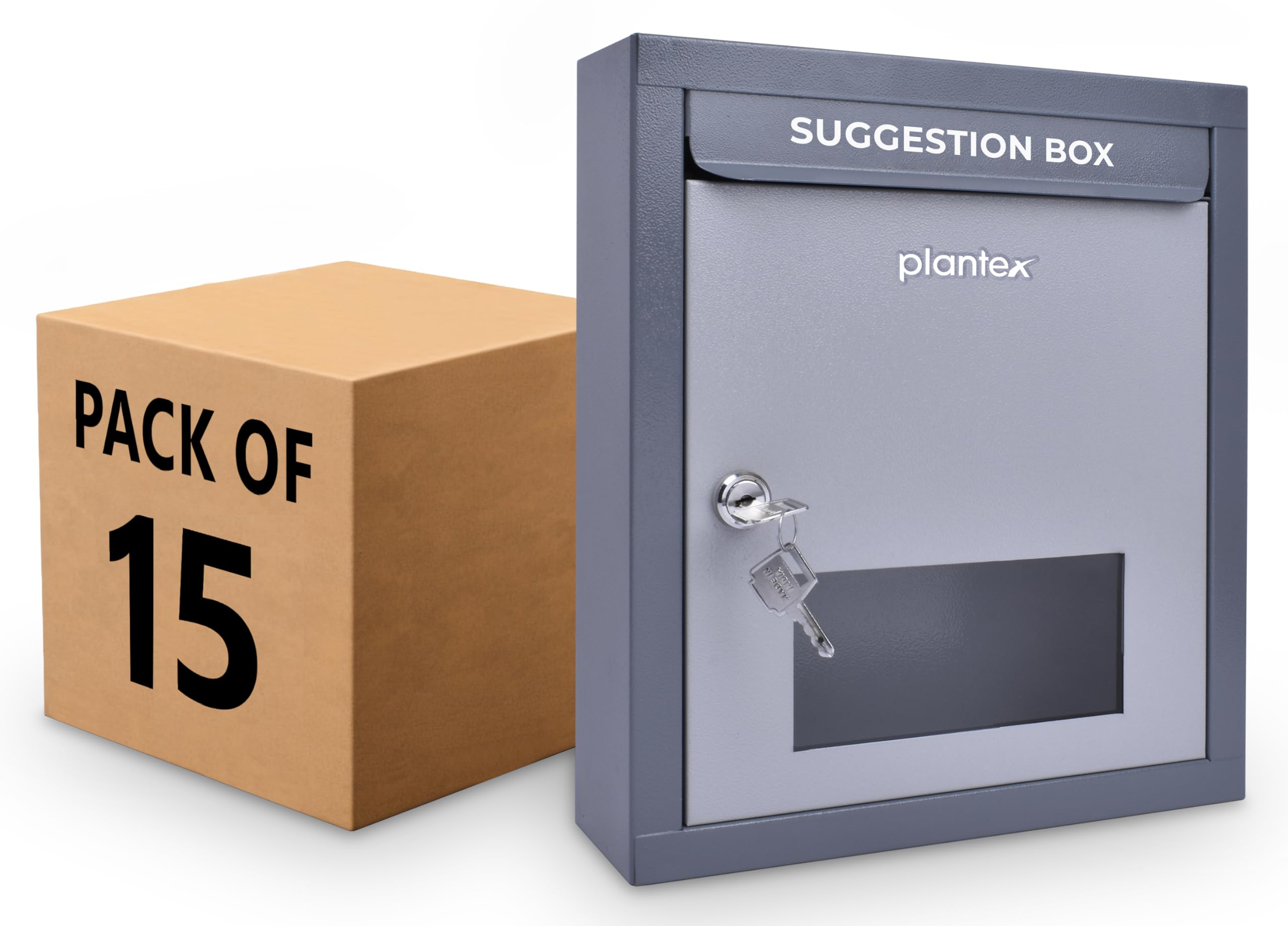 Plantex All in One Multipurpose use Letter Box for Home gate/Post Box/Suggestion Box/for Feed Back in Office/Complaint/Donation Box with Secure Lock - Pack of 15 - (Grey), Table Top or Wall Mount