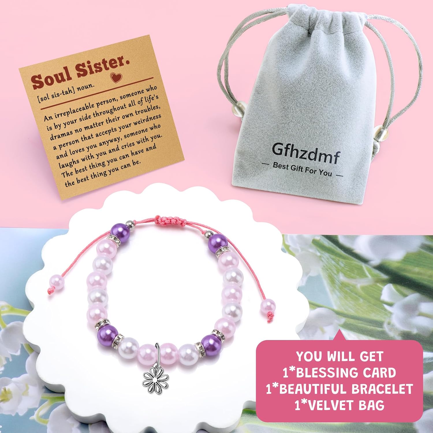 Sister Gifts from Sister Beaded Bracelet Soul Sisters Gifts for Women Birthday Gift for Friend Bestie BFF Friendship Gift for Adult Sisters Bracelets with Message Card Christmas Graduation Present - Image 7