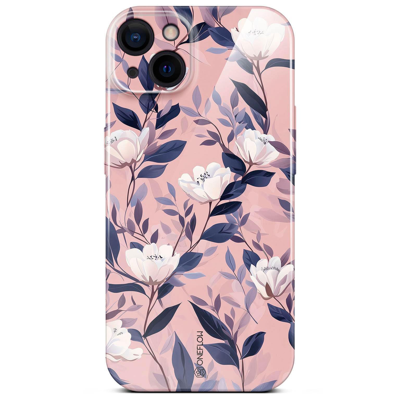 Coque iPhone 15 protection fine motif floral blanc rose ONEFLOW - 8