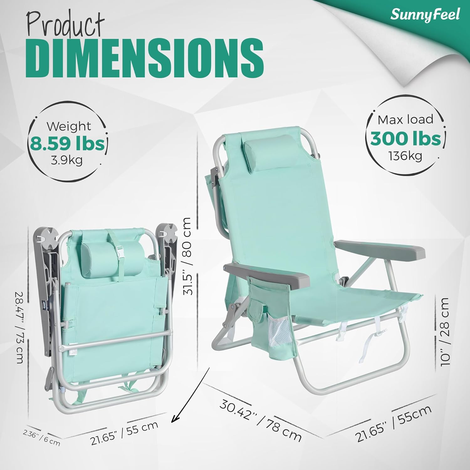 SUNNYFEEL Beach Chairs for Adults 2 Pack 5 Position Lay Flat, Portable Folding Backpack Beach Chair Heavy Duty with Cooler Bag, Cup Holder for Outdoor/Lawn/Picnic/Sand, Foldable Camping Chair - Image 3