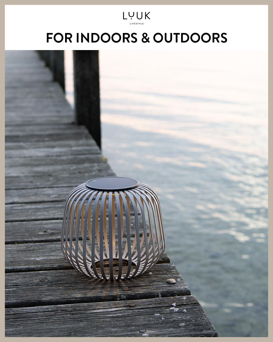 LUUK LIFESTYLE LED Table lamp with Removable Solar Panel (up to 72h Lighting) for Indoor & Outdoor use, Cordless and Portable Metal cage Design, dimmable Brightness, Decorative Boho Style, Light Grey