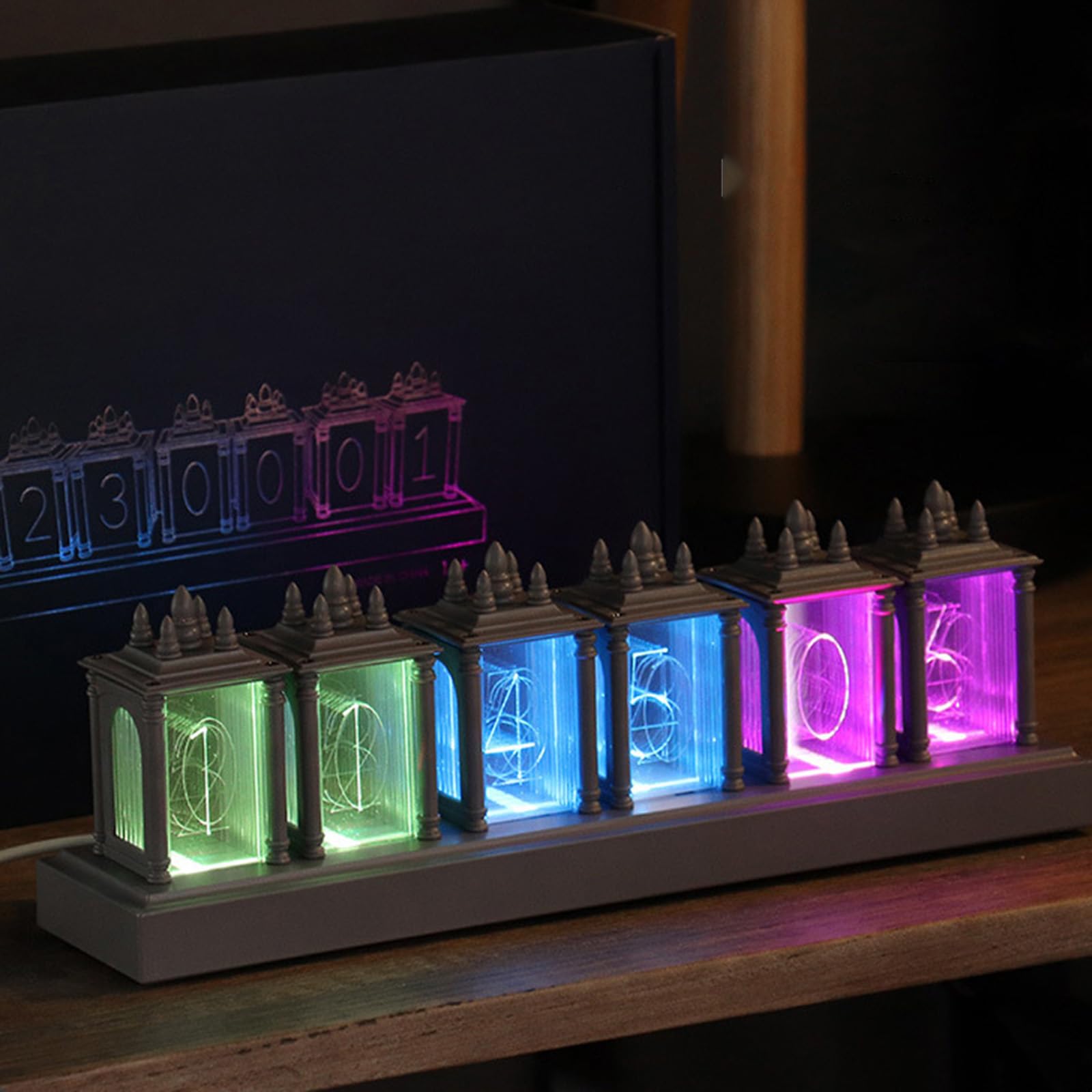 Nixie Reloj Digital De Tubo LED, 7Modos 5V Alimentado por USB Reloj Despertador Digital Vintage Reloj De Tubo Nixie Múltiple para Amantes, Novio, Navidad, Cumpleaños (Gris)