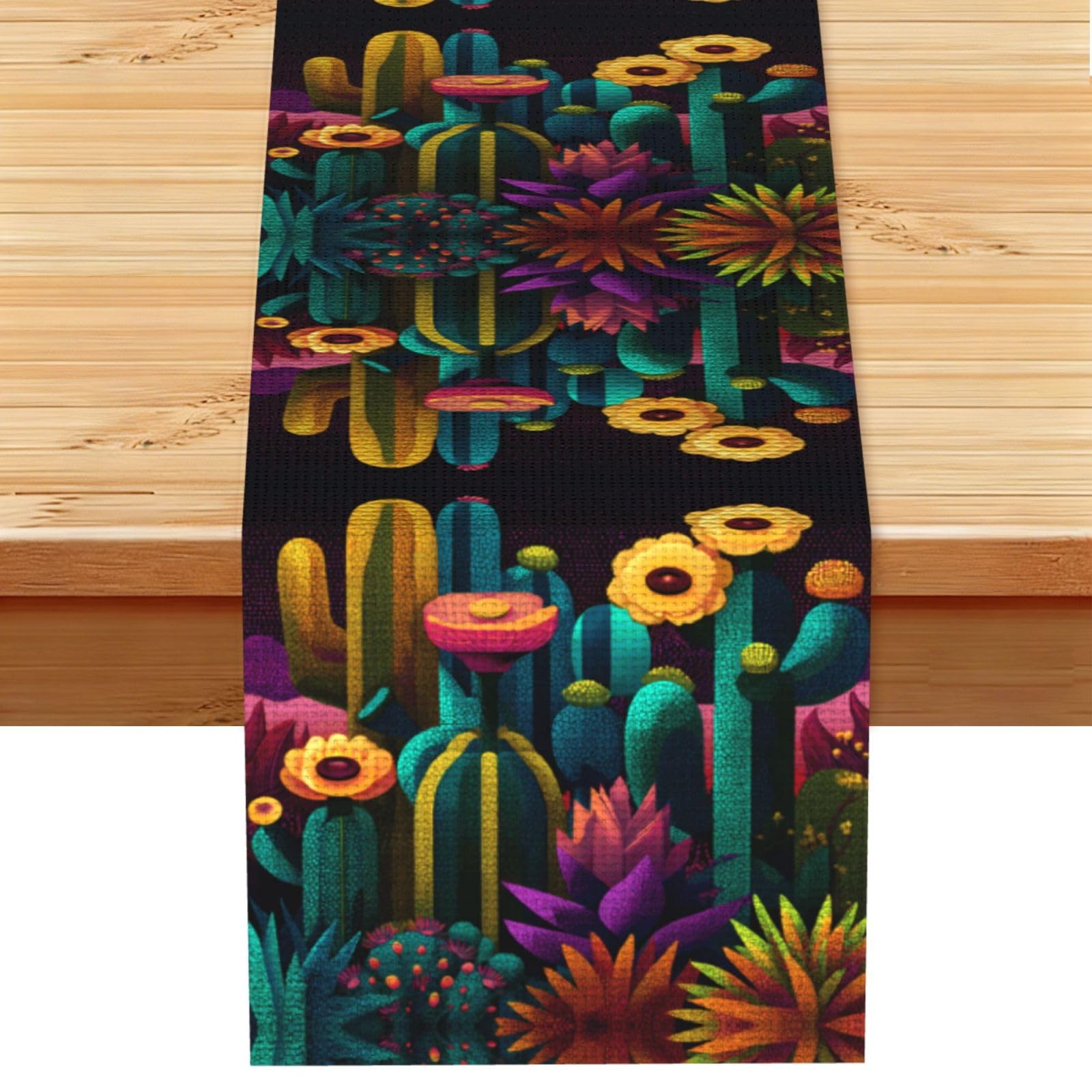 Brightly colored cactus Linen Feel Table Runner Wedding Party Home Decoration