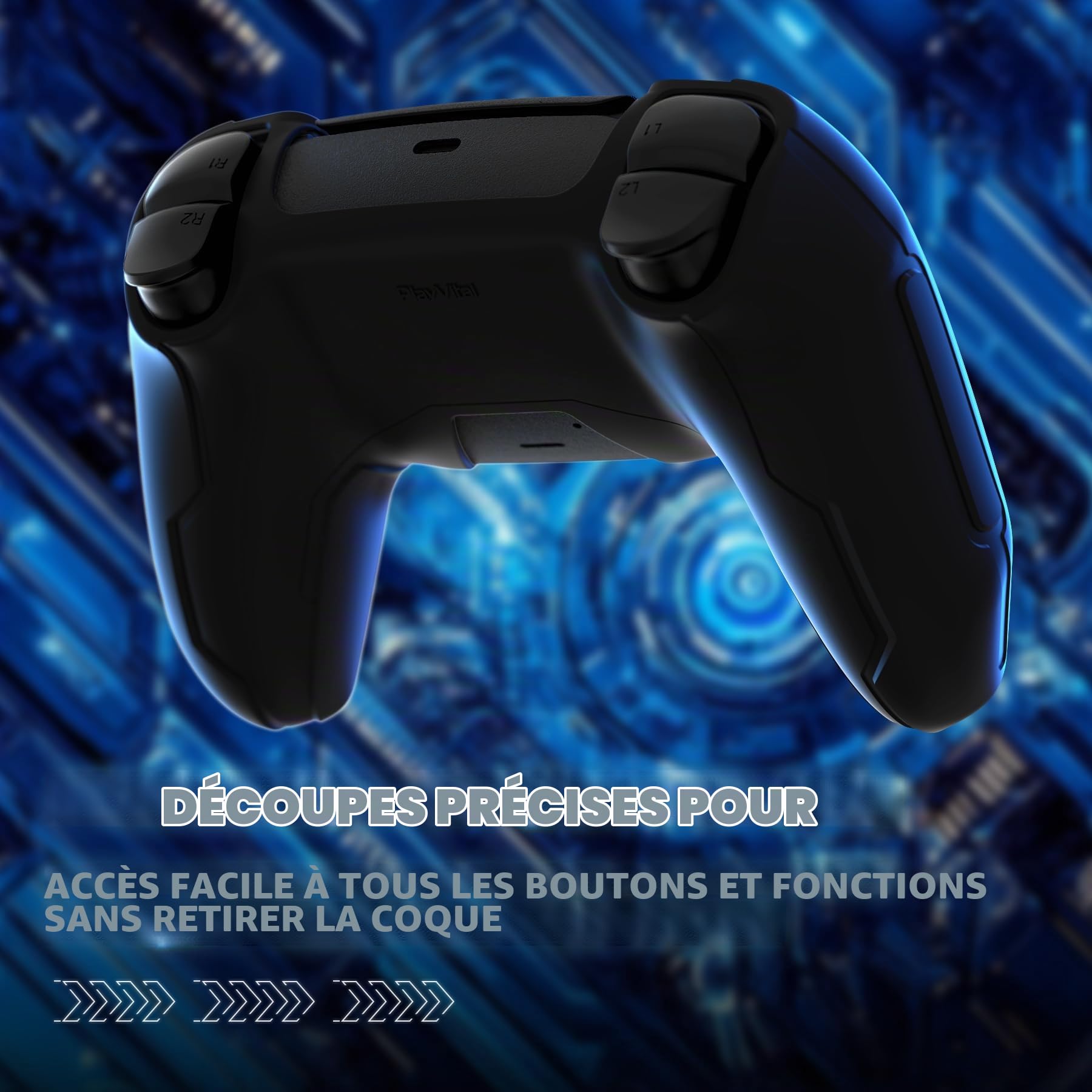 PlayVital Coque Manette pour ps5 Housse Protection Silicone pour ps5 Controller avec 2 Capuchons Joystick et 6 Autocollants,Cover Grip Compatible avec Station de Charge-Noir
